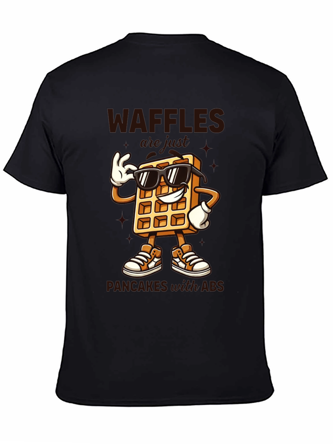Waffles With Abs Black Graphic Tee