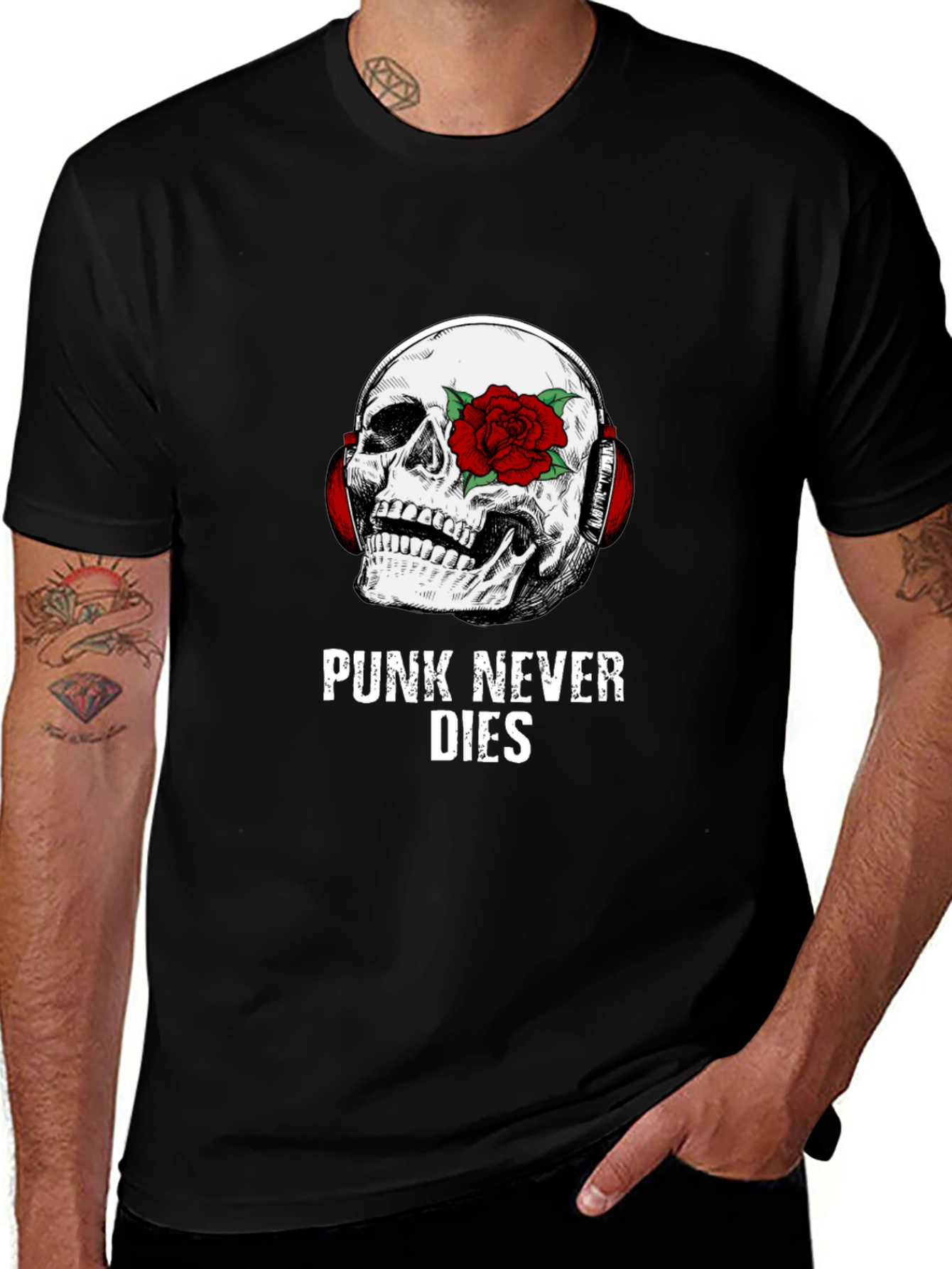 Skull & Rose Punk T-Shirt - Punk Never Dies