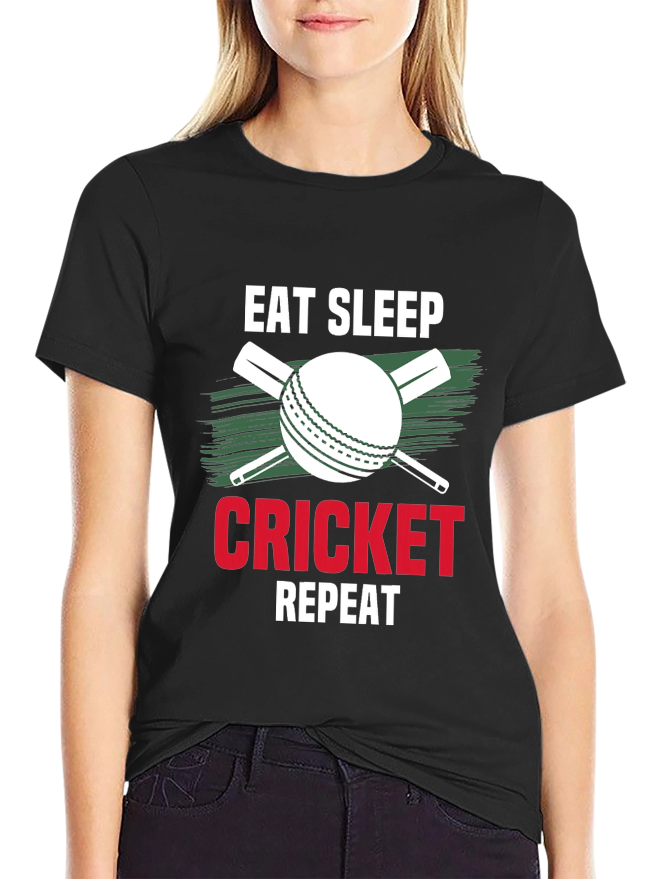 Eat Sleep Cricket Repeat Graphic Tee