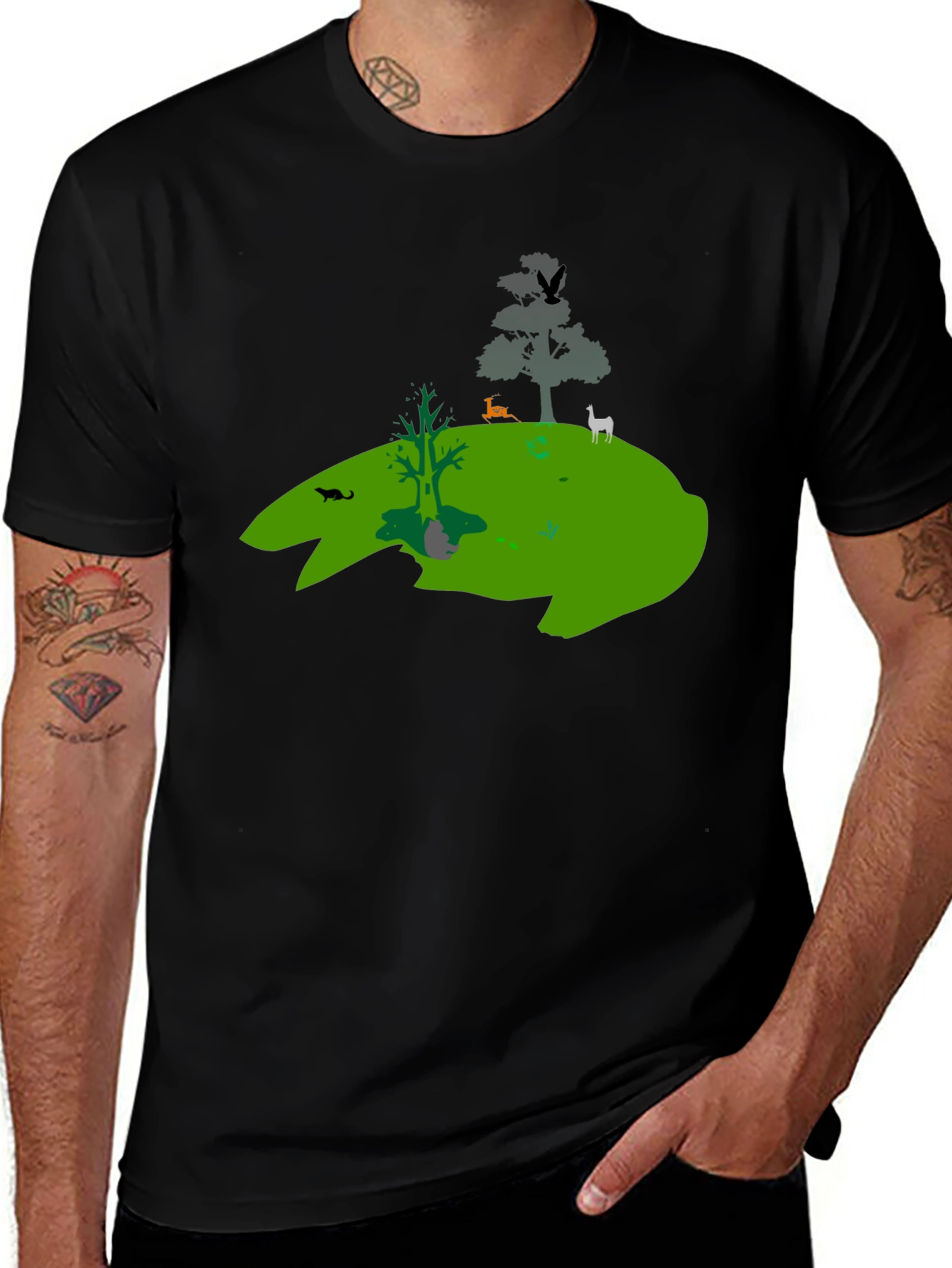 Nature Silhouette Graphic Black T-Shirt