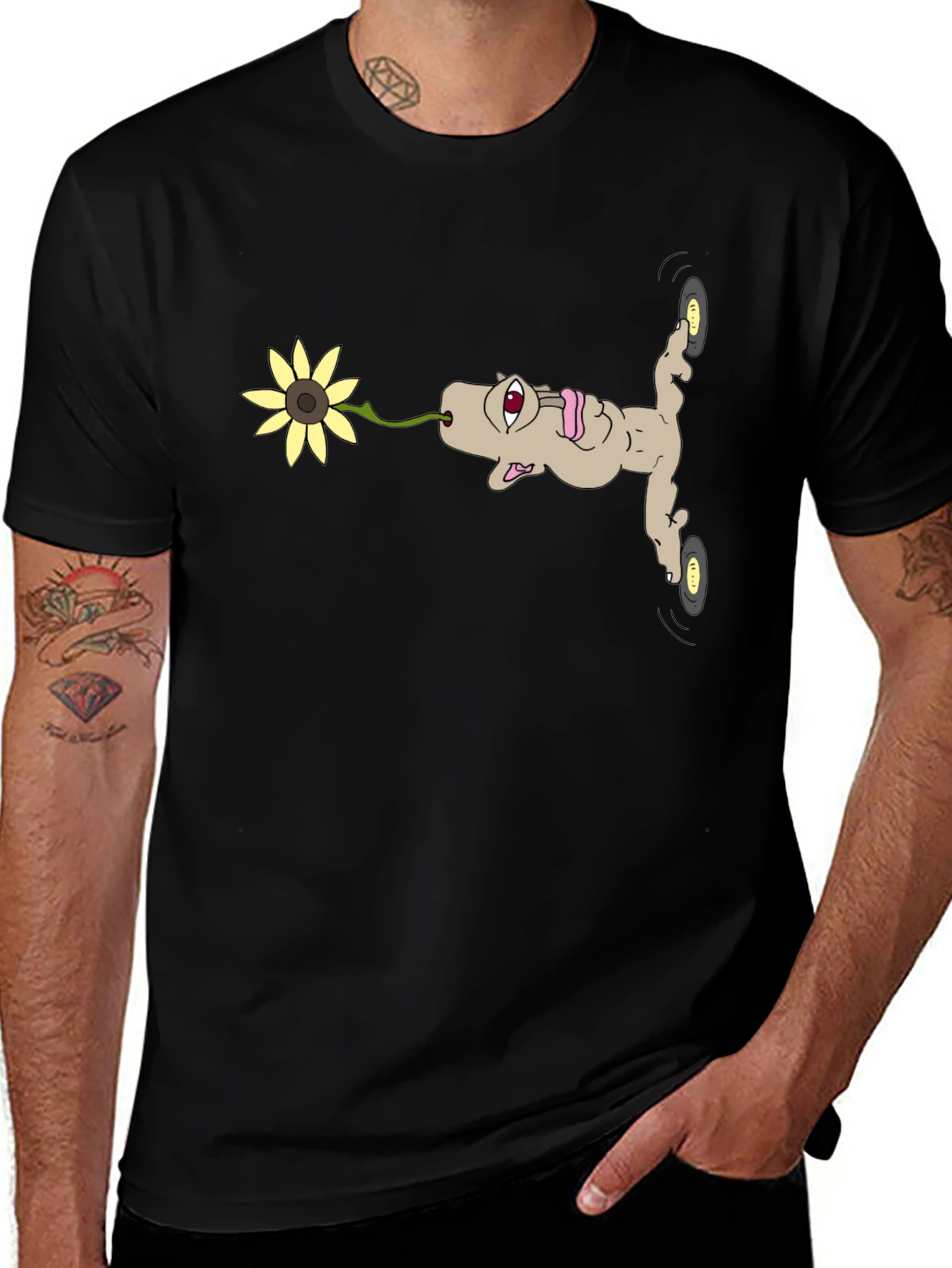 Unique Cartoon Character Black T-Shirt