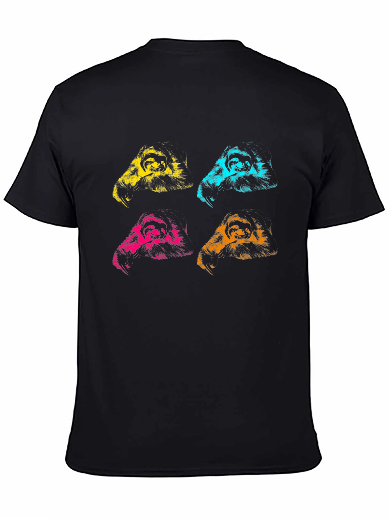 Pop Art Sloth Graphic Tee - Black Cotton T-Shirt