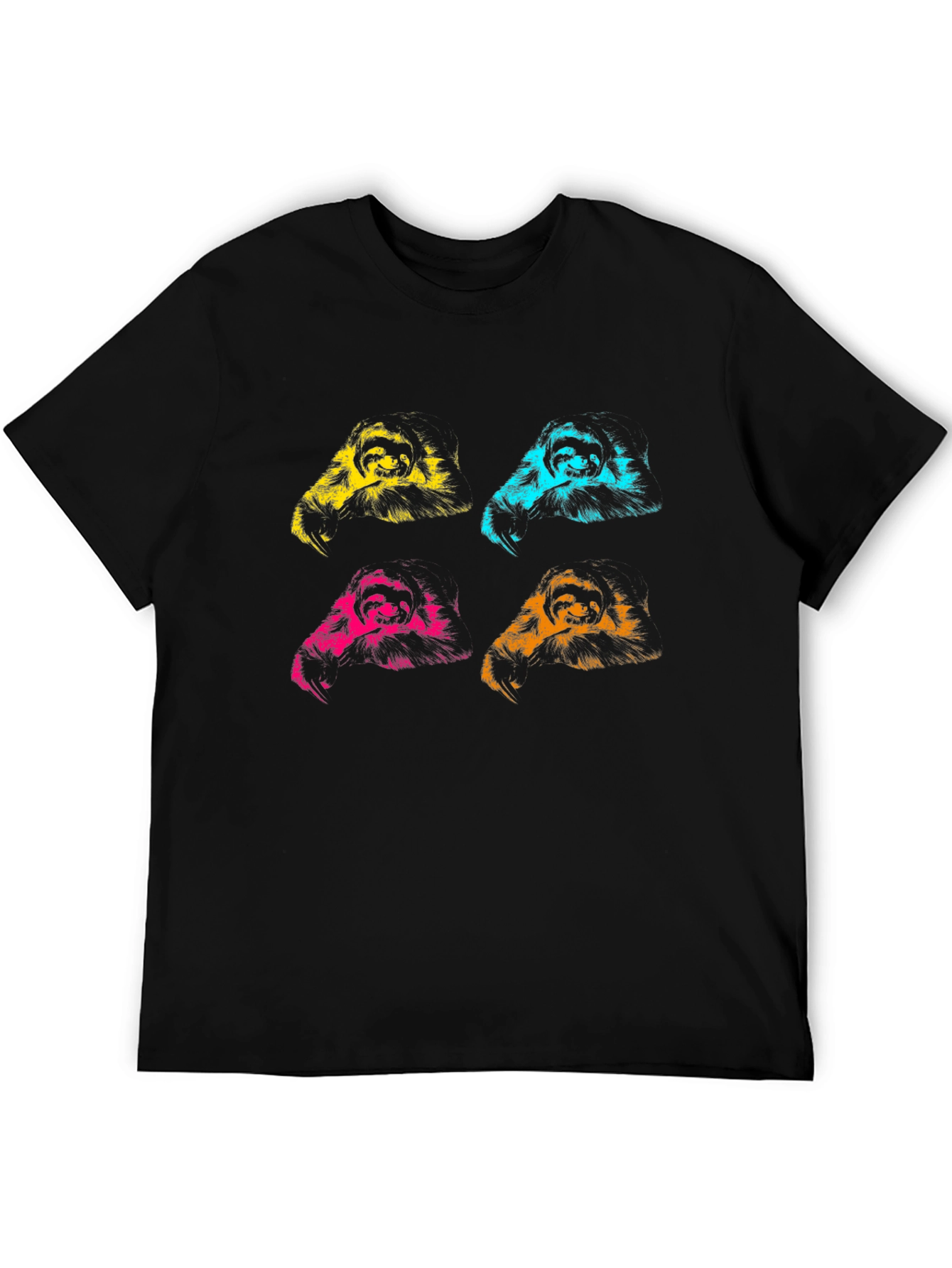 Pop Art Sloth Graphic Tee - Black Cotton T-Shirt