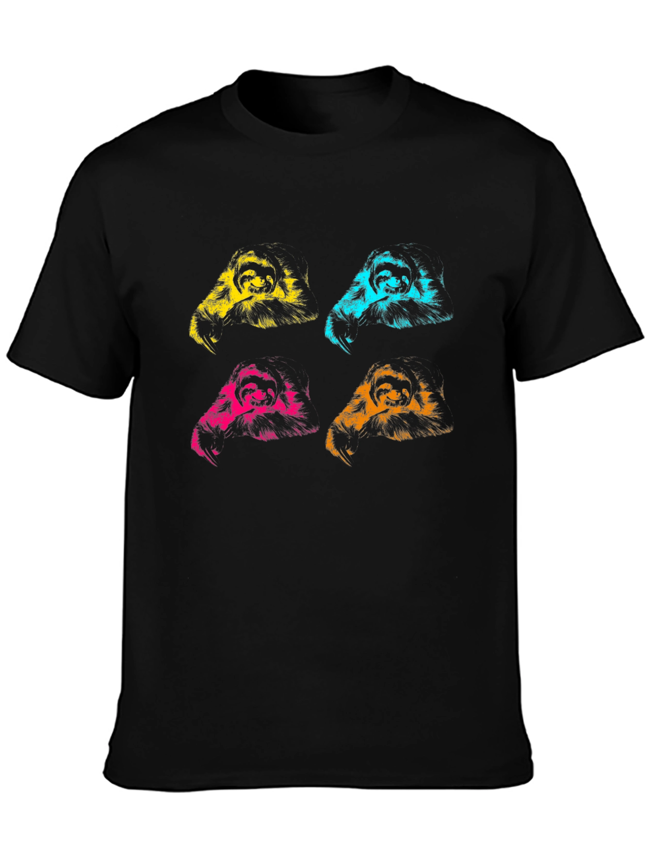 Pop Art Sloth Graphic Tee - Black Cotton T-Shirt
