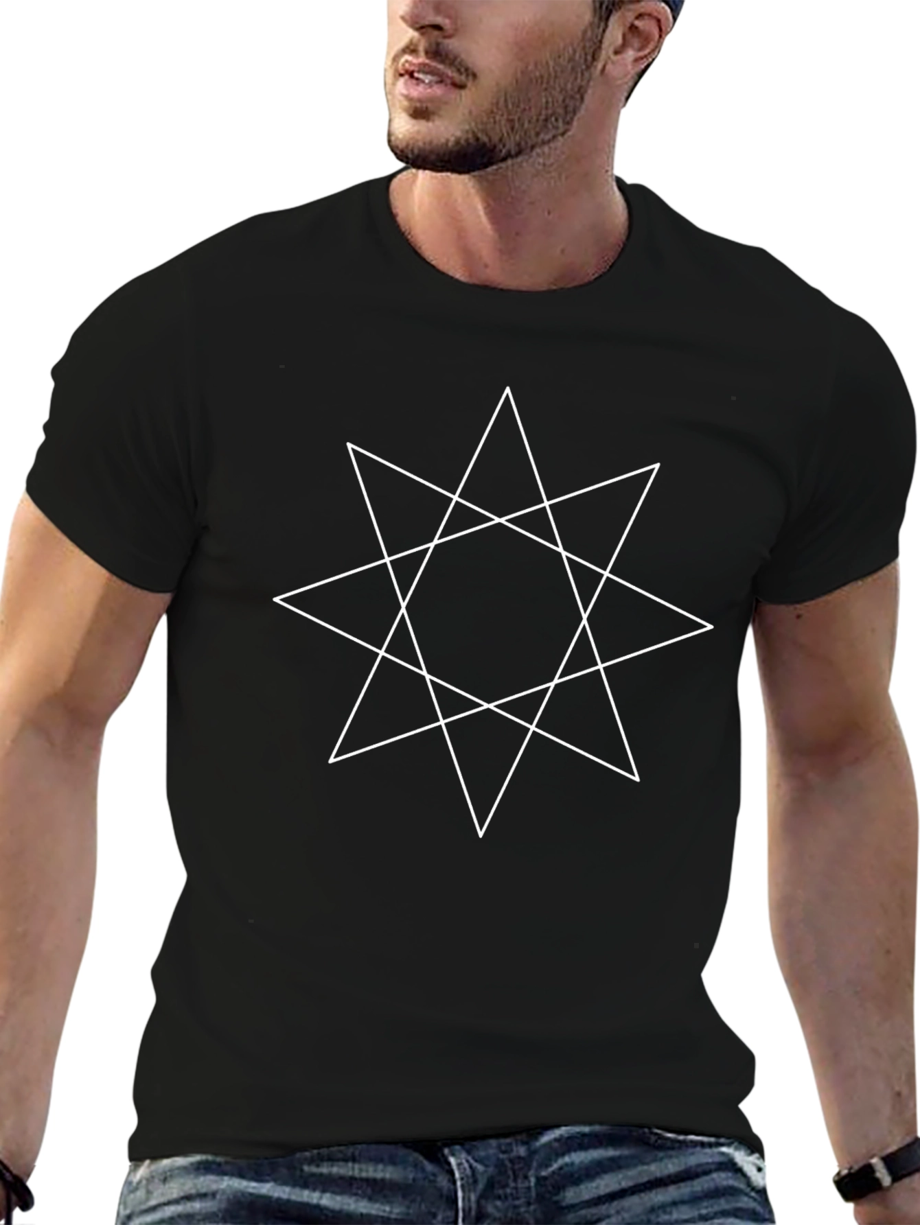 Mens Black T-Shirt with Star Design
