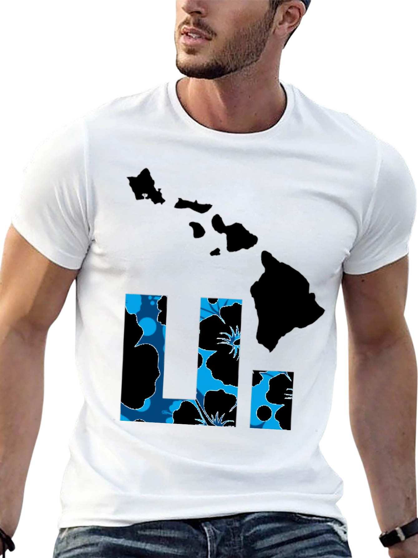 Hawaii Islands T-Shirt Floral LI Design Black Tee