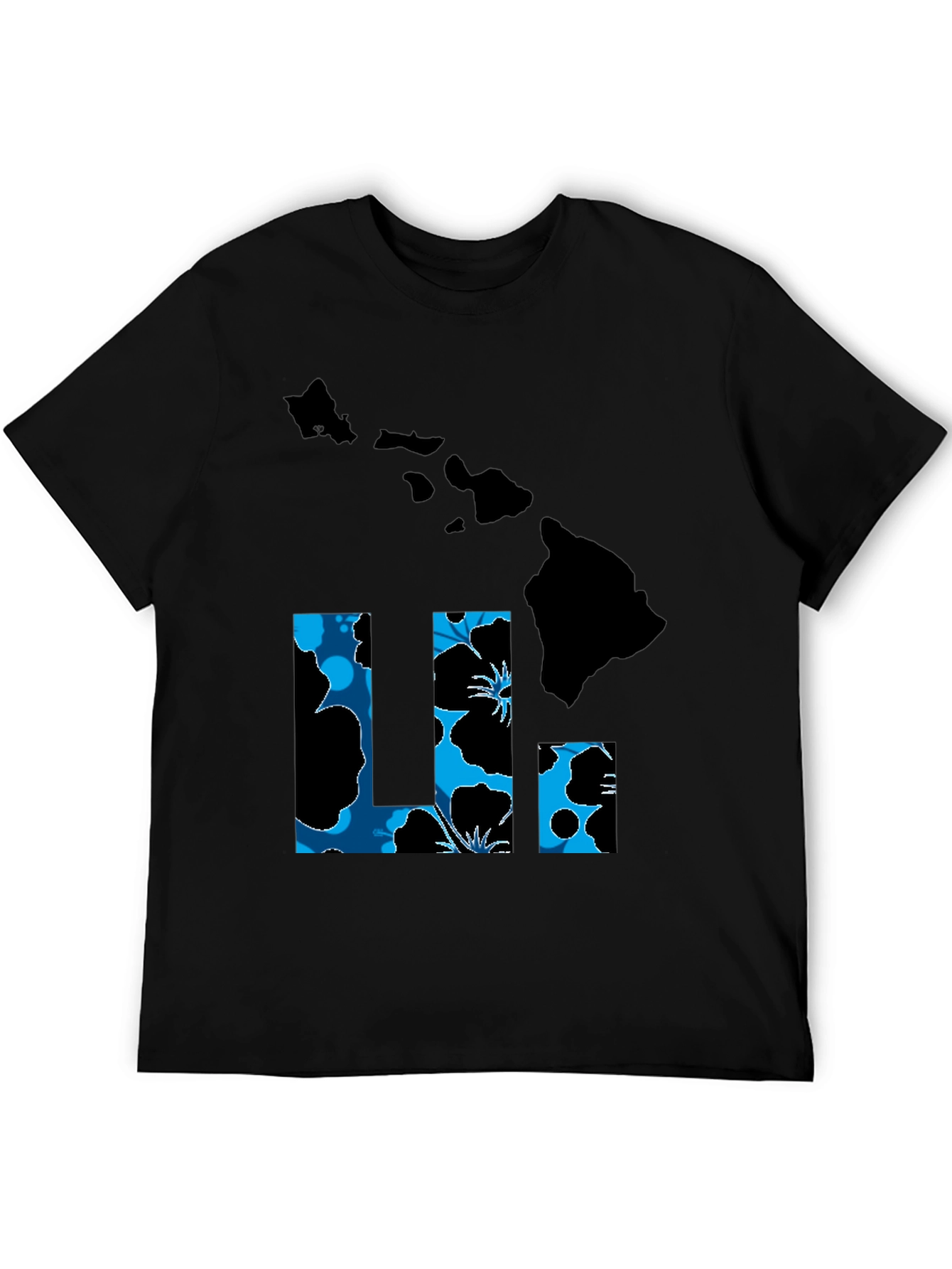 Hawaii Islands T-Shirt Floral LI Design Black Tee