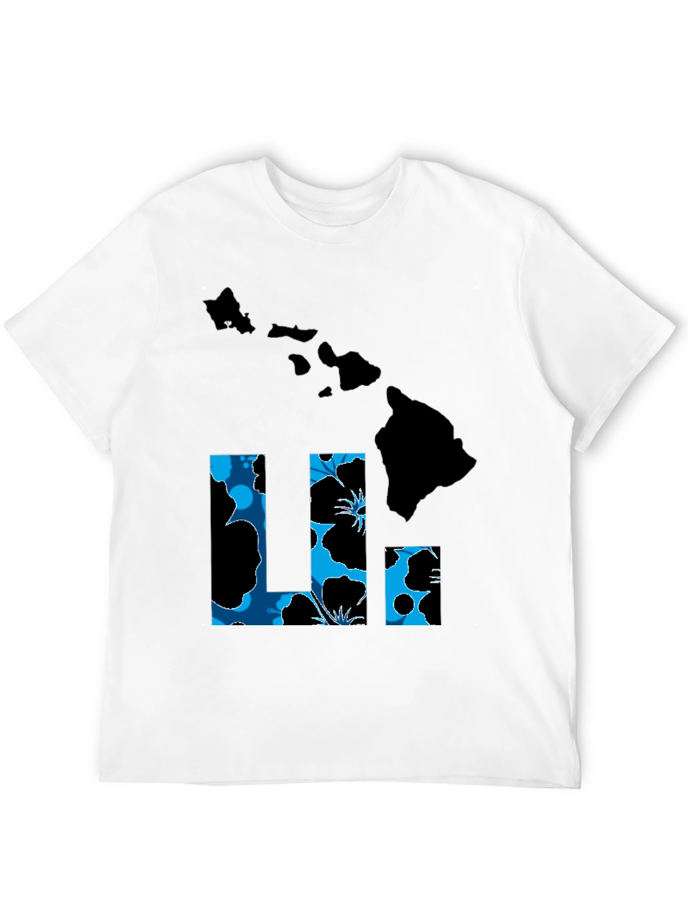 Hawaii Islands T-Shirt Floral LI Design Black Tee