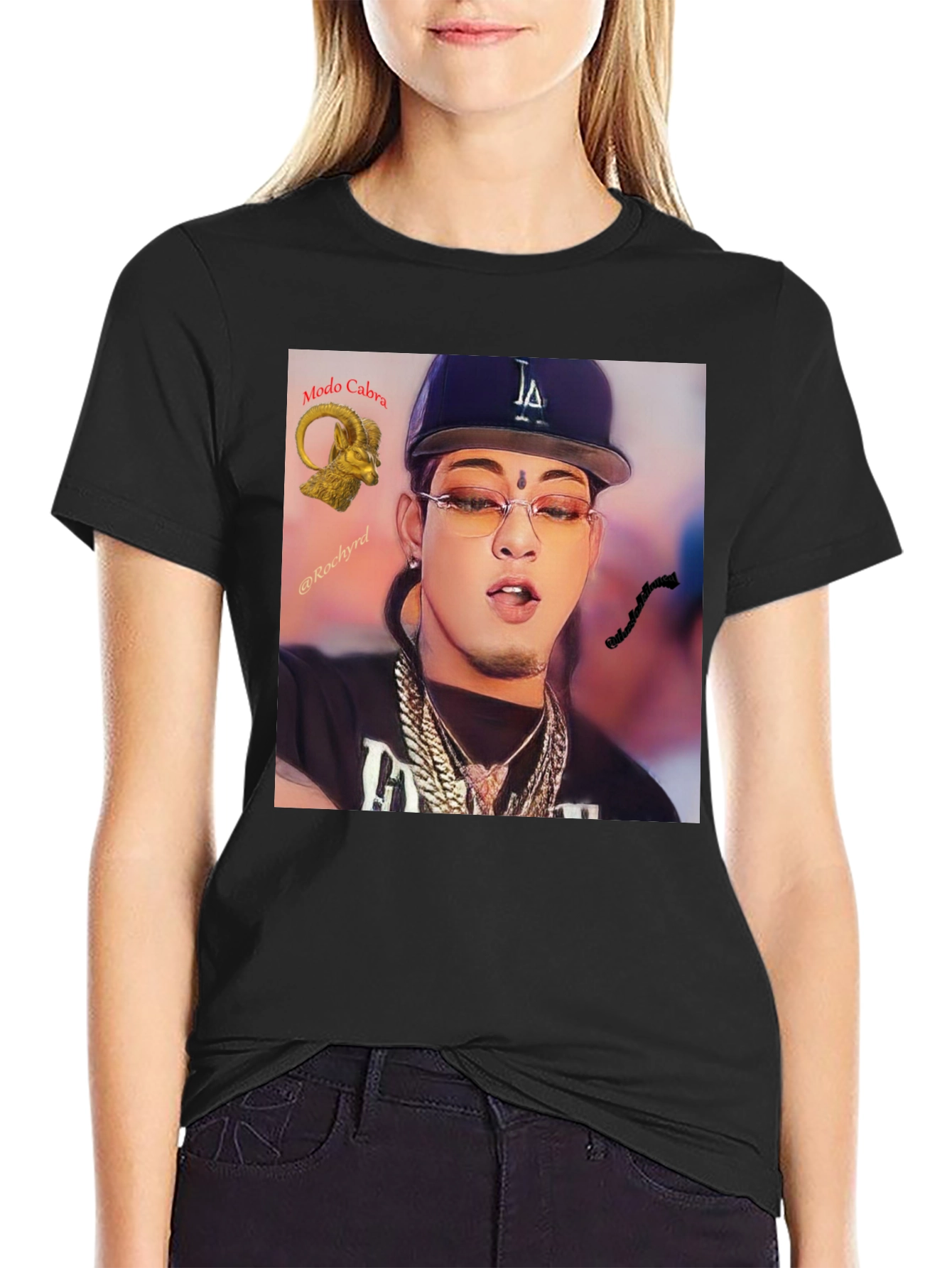 Trendy Black T-Shirt with Artistic Graphic Print