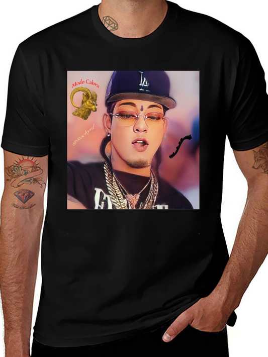 Trendy Black T-Shirt with Artistic Graphic Print