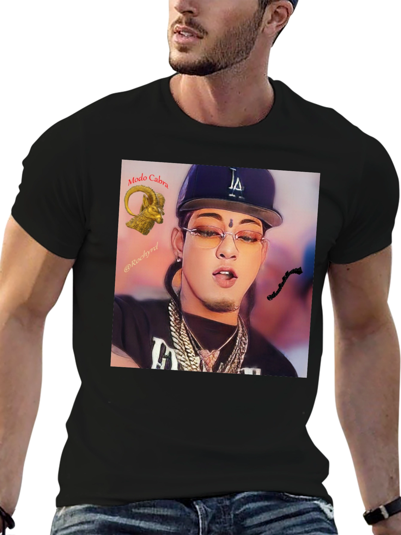 Trendy Black T-Shirt with Artistic Graphic Print