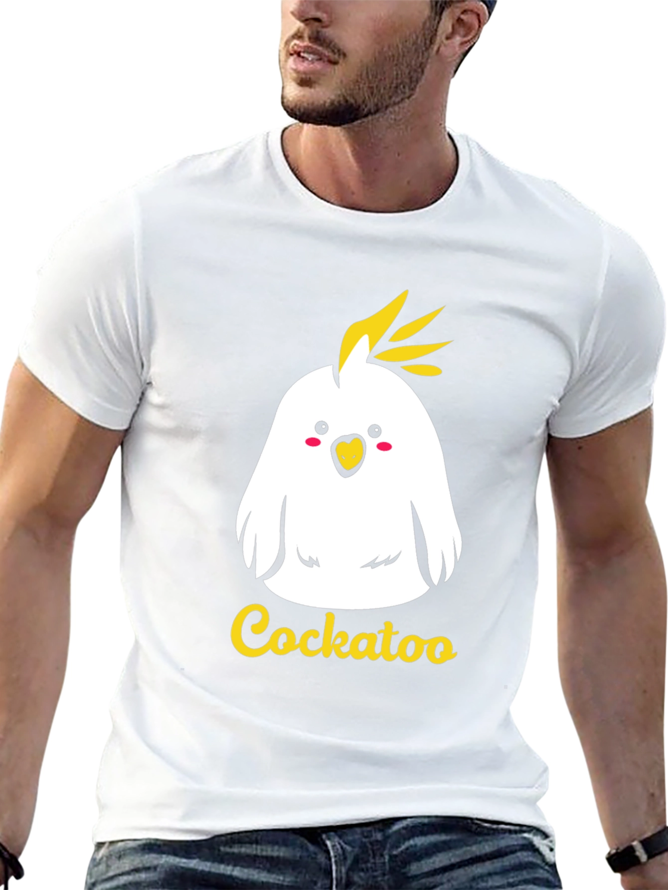 Cute Cockatoo Graphic Tee - Black Cotton T-Shirt