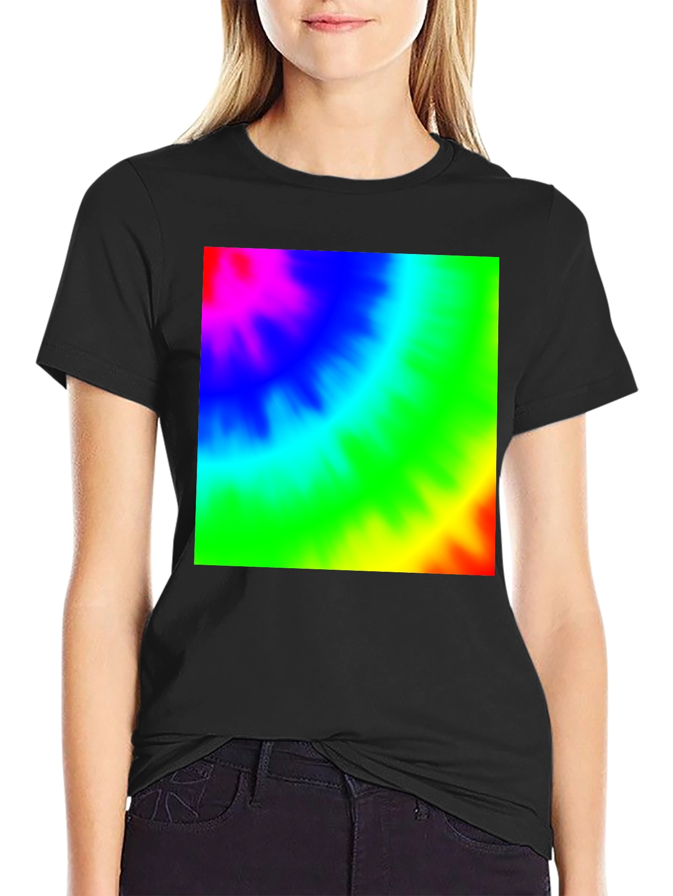 Vibrant Tie-Dye Graphic Black T-Shirt