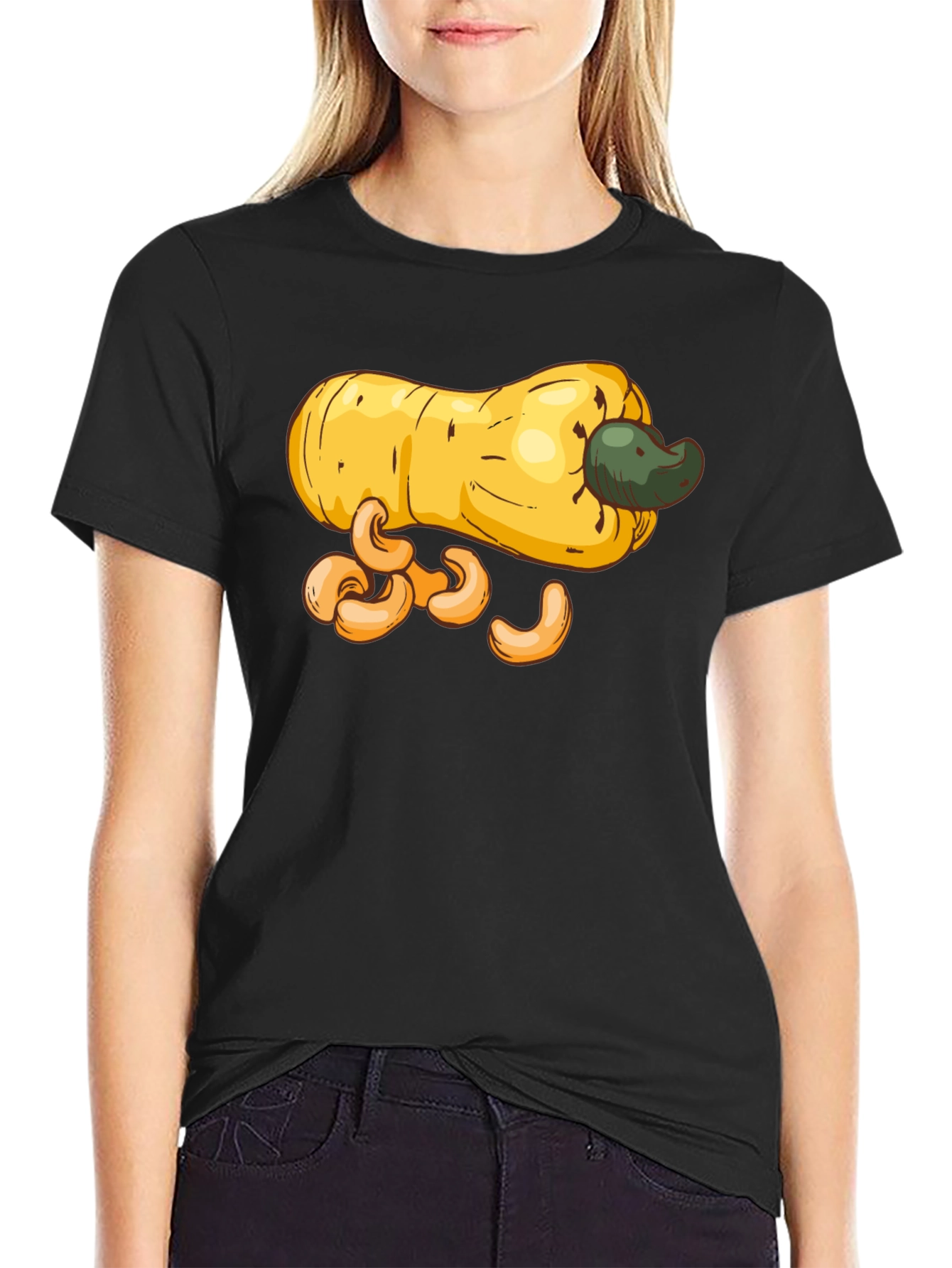 Cashew Fruit Graphic T-Shirt - Black Casual Tee