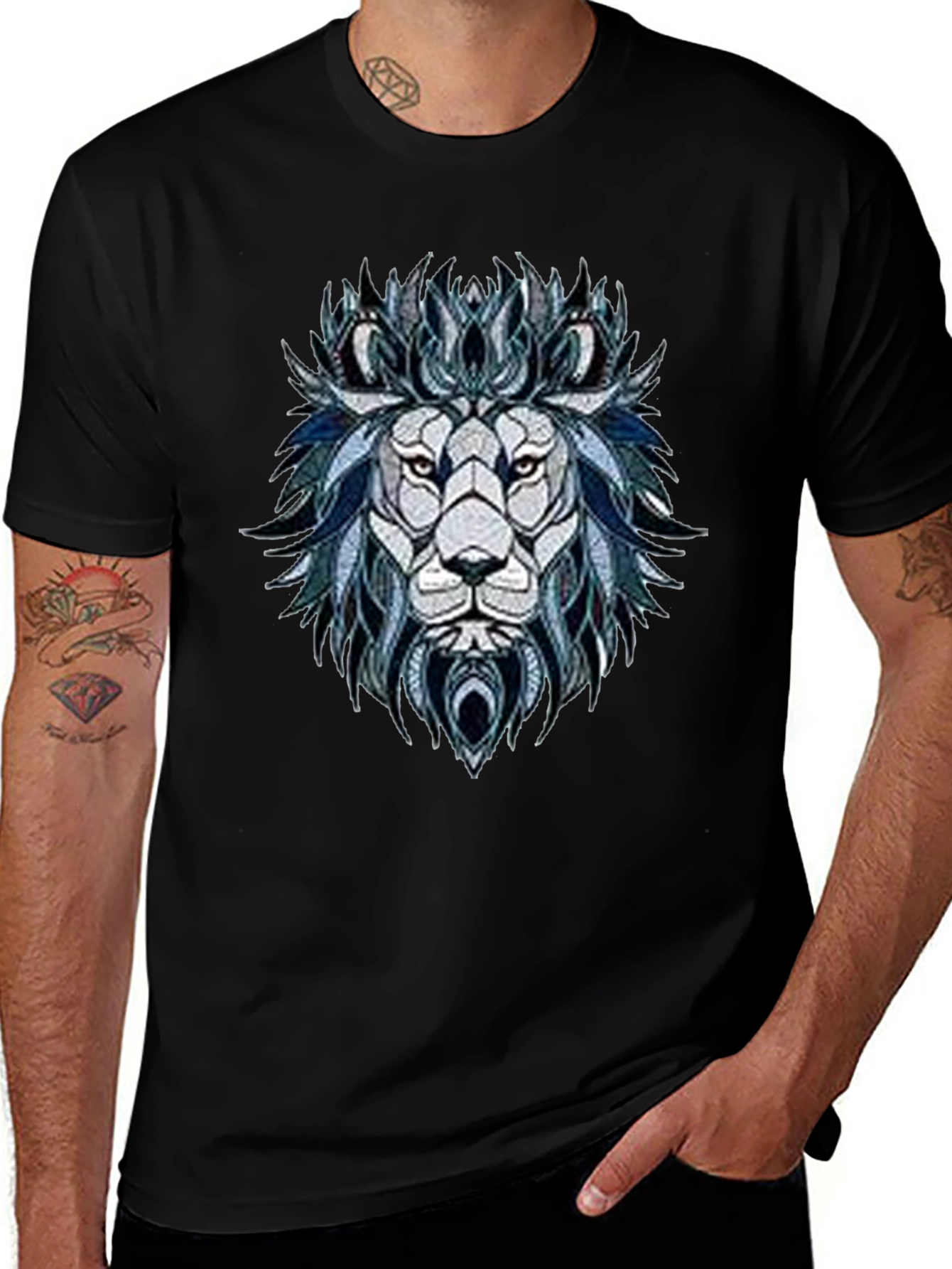Lion Graphic Print Mens Black T-Shirt