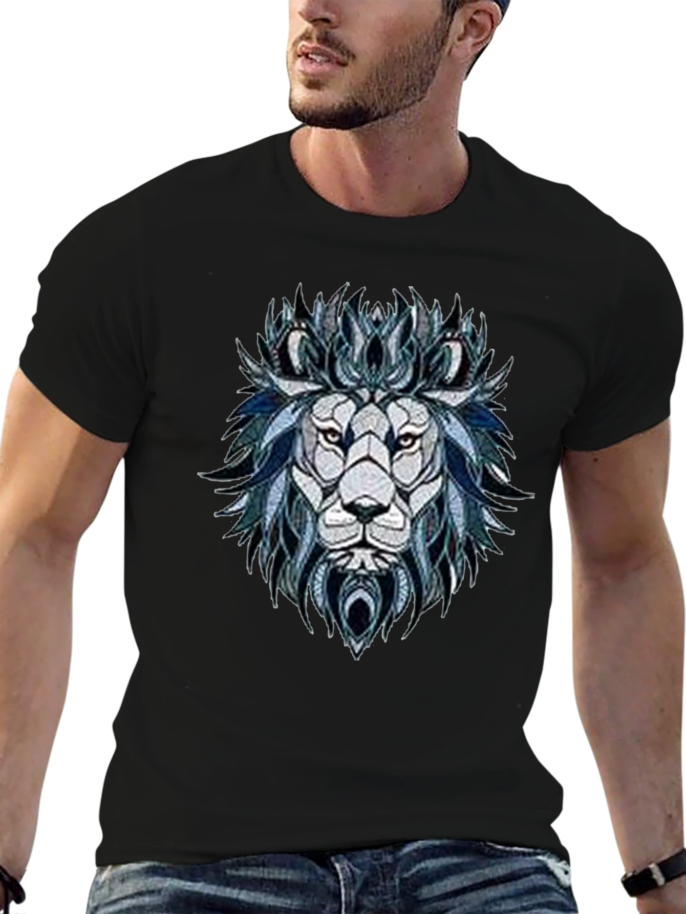 Lion Graphic Print Mens Black T-Shirt