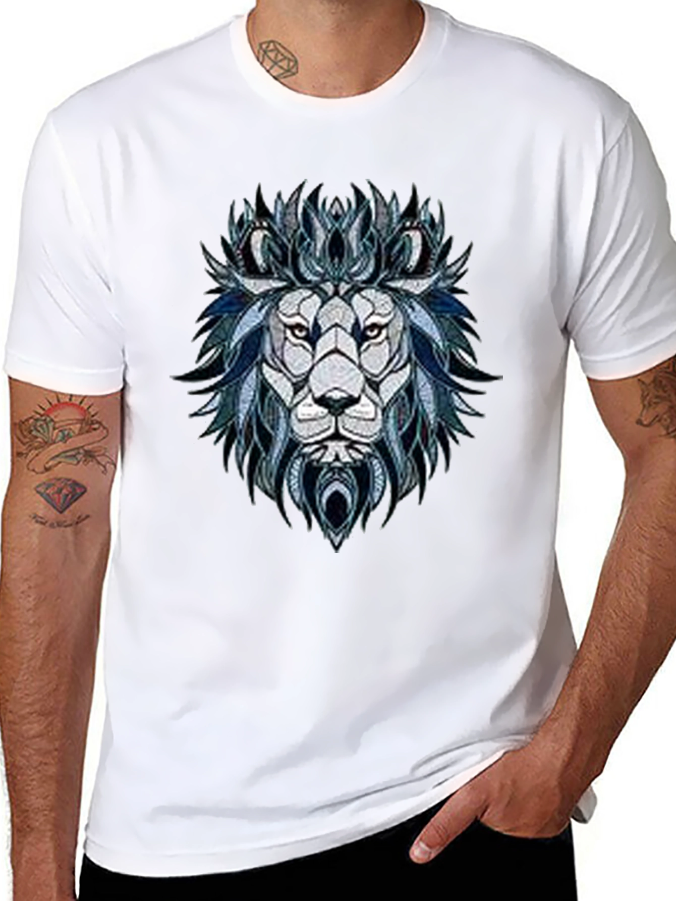 Lion Graphic Print Mens Black T-Shirt