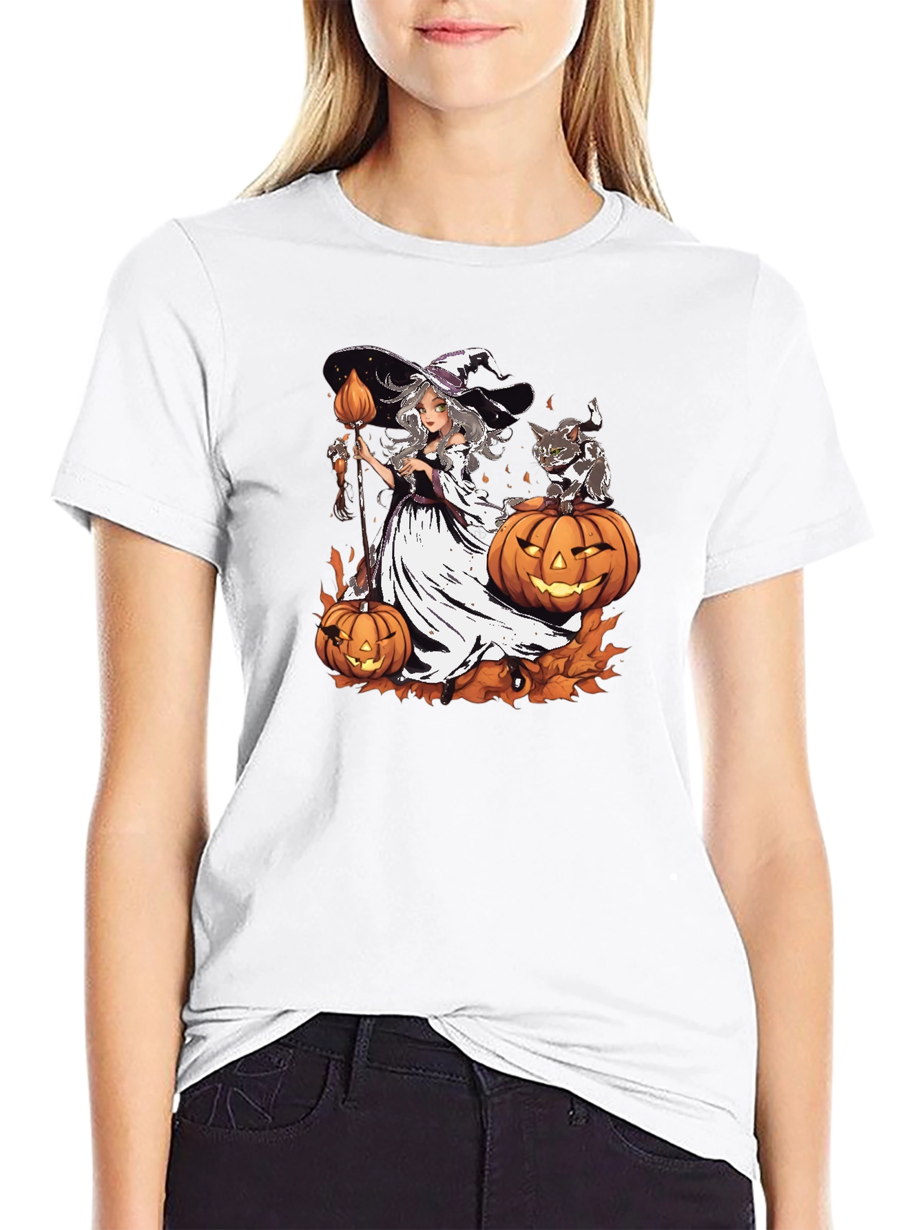 Halloween Witch & Cat T-Shirt
