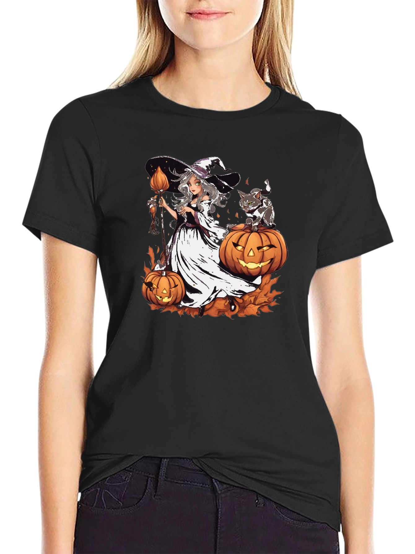 Halloween Witch & Cat T-Shirt