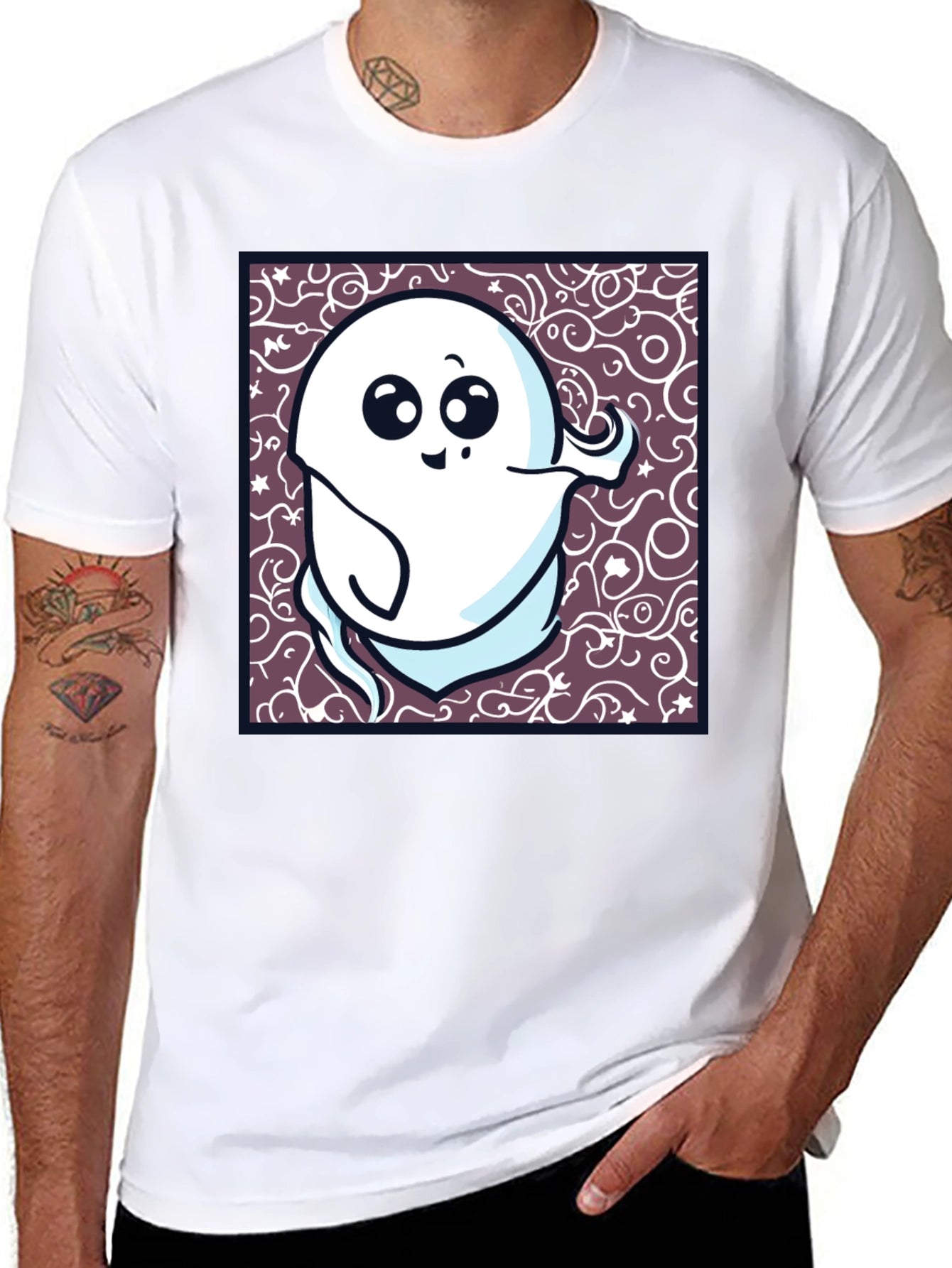 Spooky Cute Ghost Graphic T-Shirt - Black