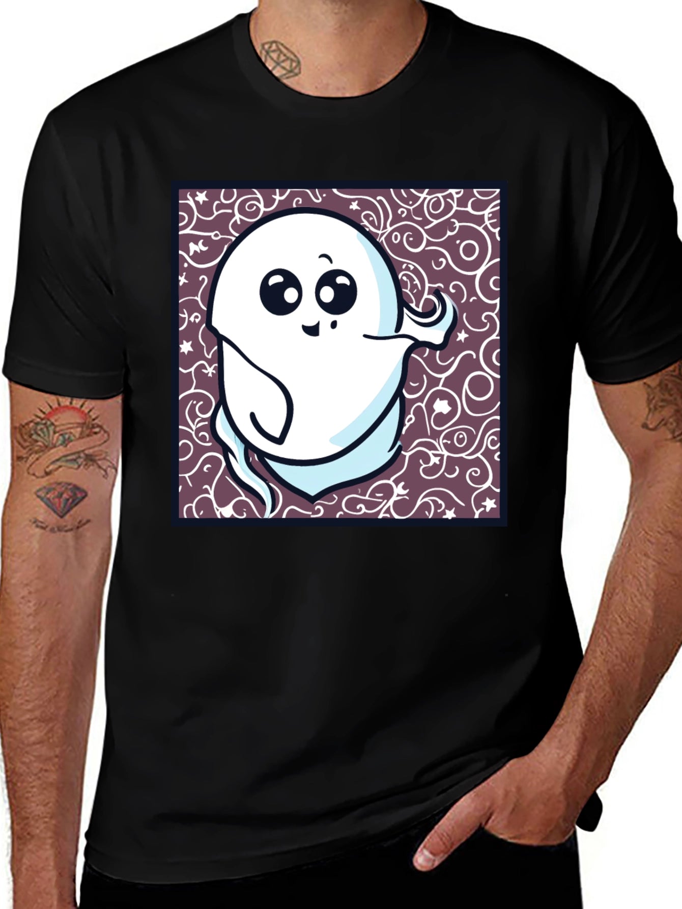 Spooky Cute Ghost Graphic T-Shirt - Black