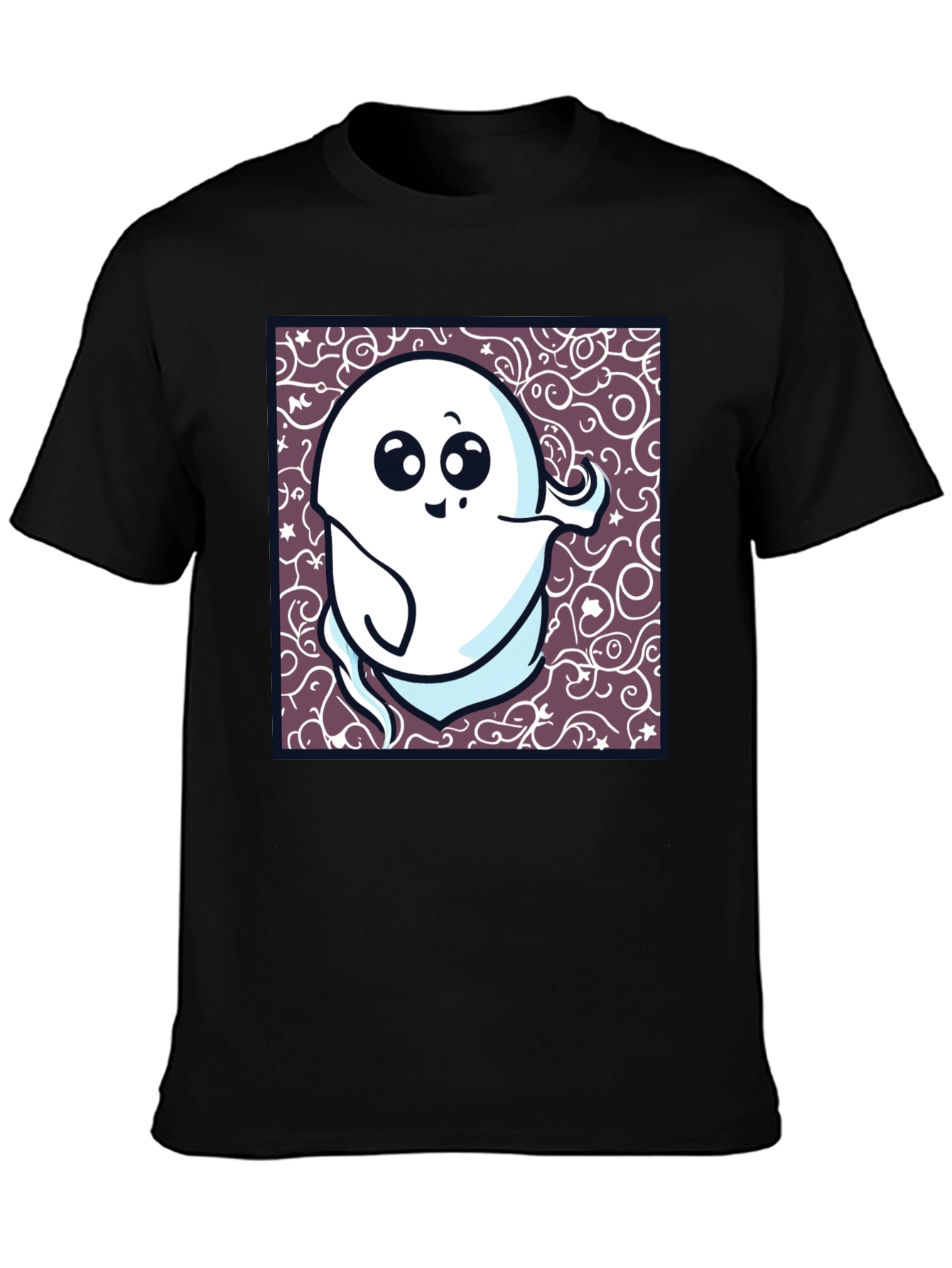 Spooky Cute Ghost Graphic T-Shirt - Black