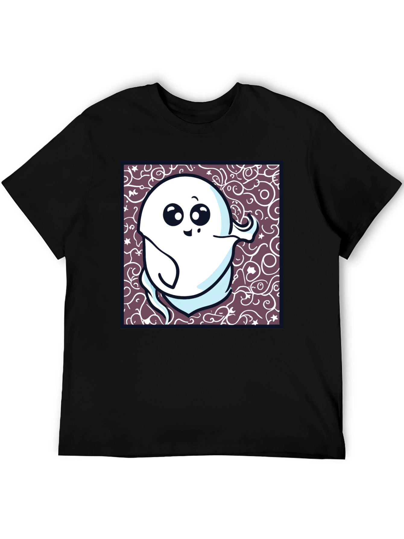 Spooky Cute Ghost Graphic T-Shirt - Black