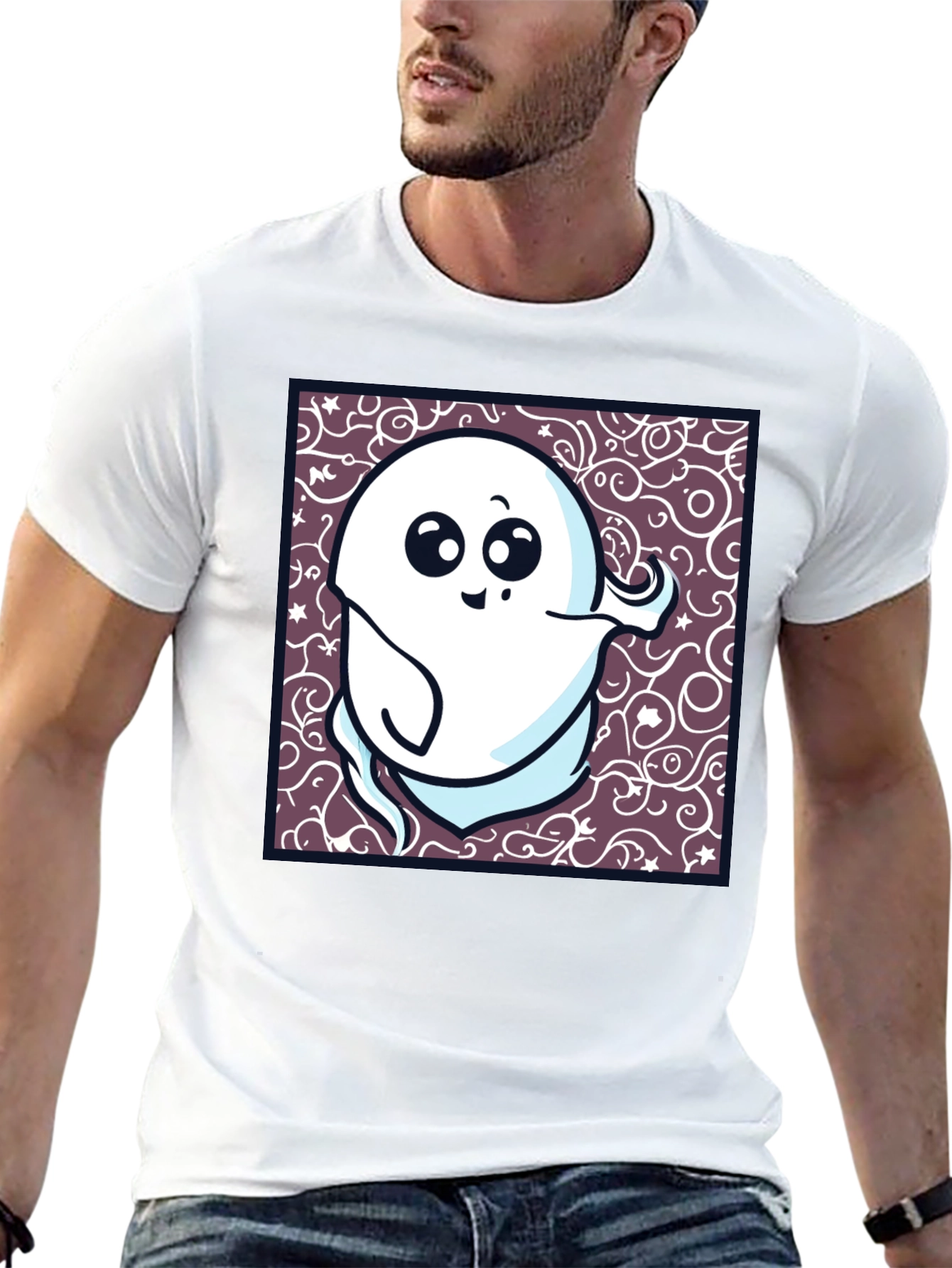 Spooky Cute Ghost Graphic T-Shirt - Black