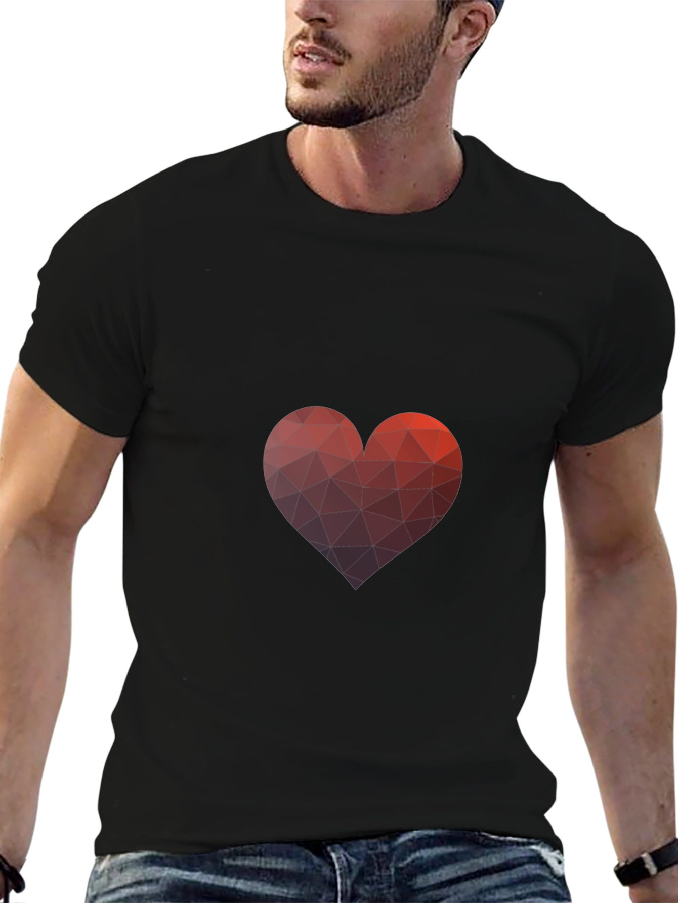 Geometric Heart Graphic Black T-Shirt