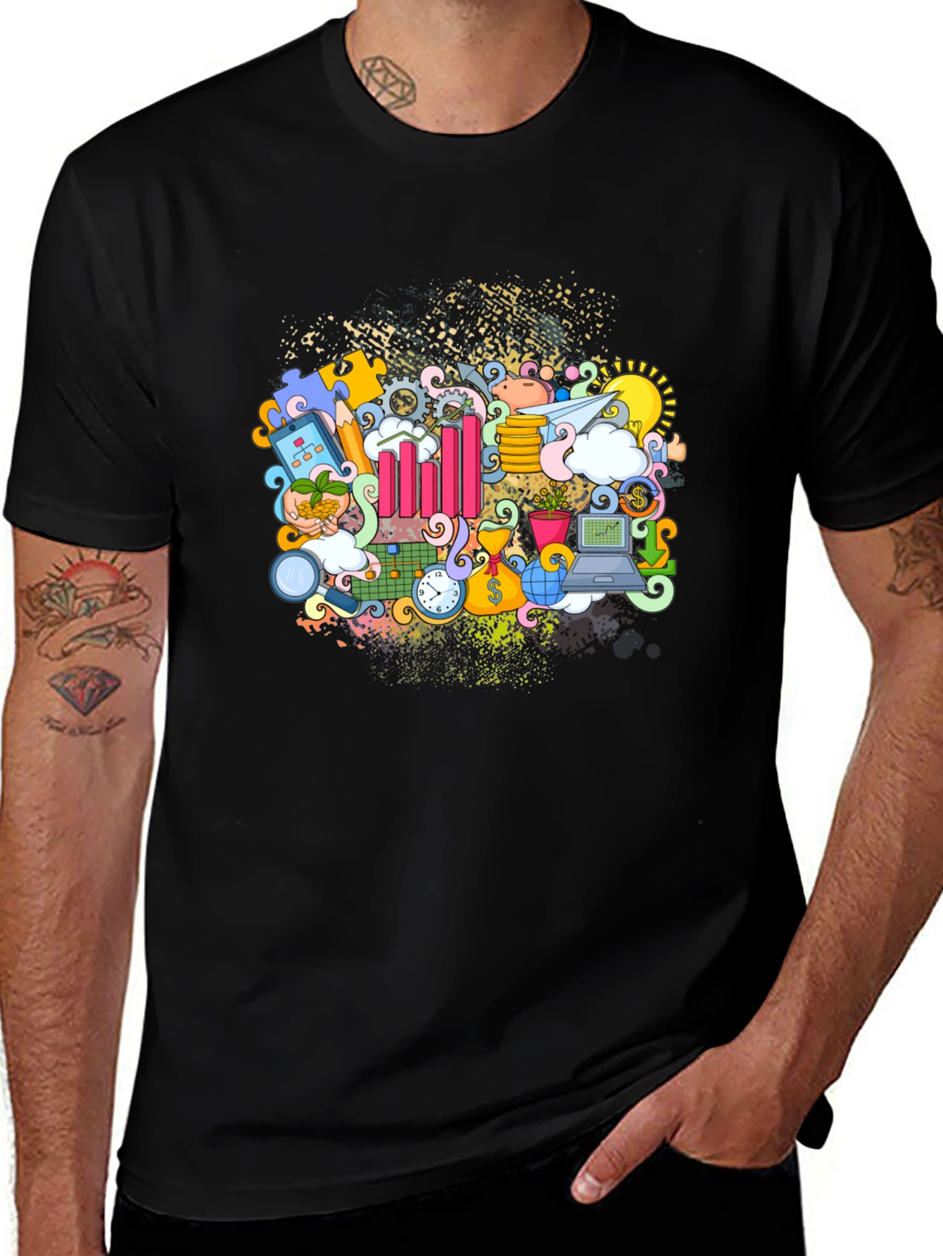Financial Art Graphic Black T-Shirt