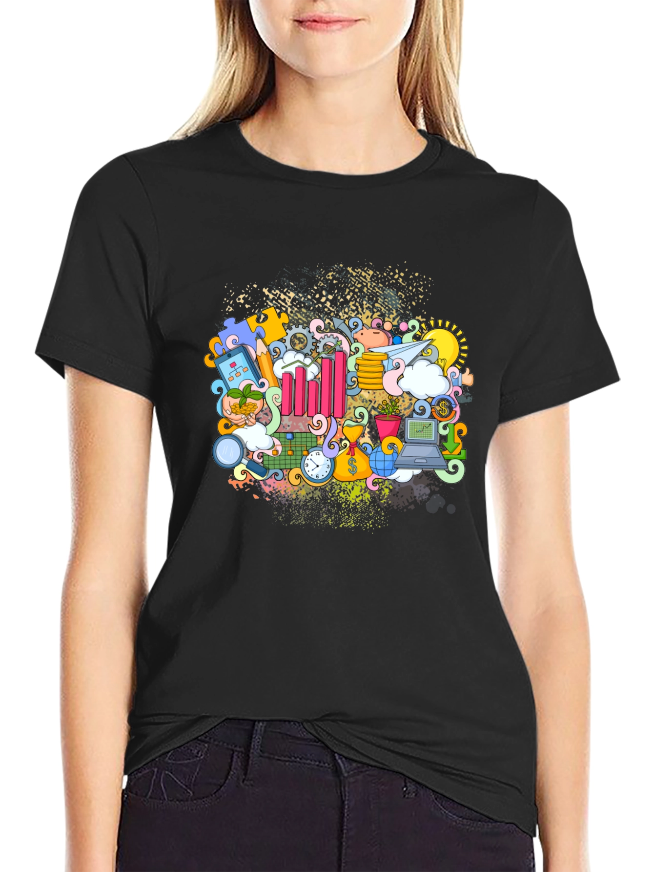 Financial Art Graphic Black T-Shirt
