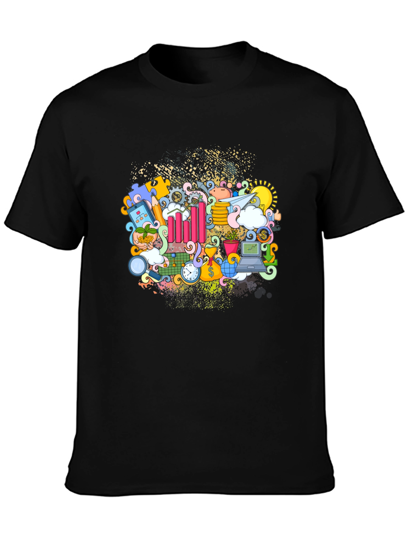 Financial Art Graphic Black T-Shirt