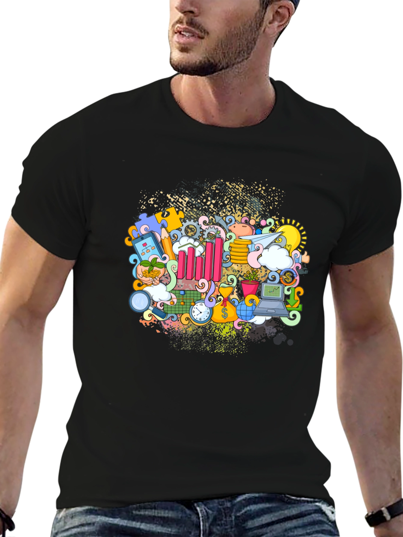 Financial Art Graphic Black T-Shirt