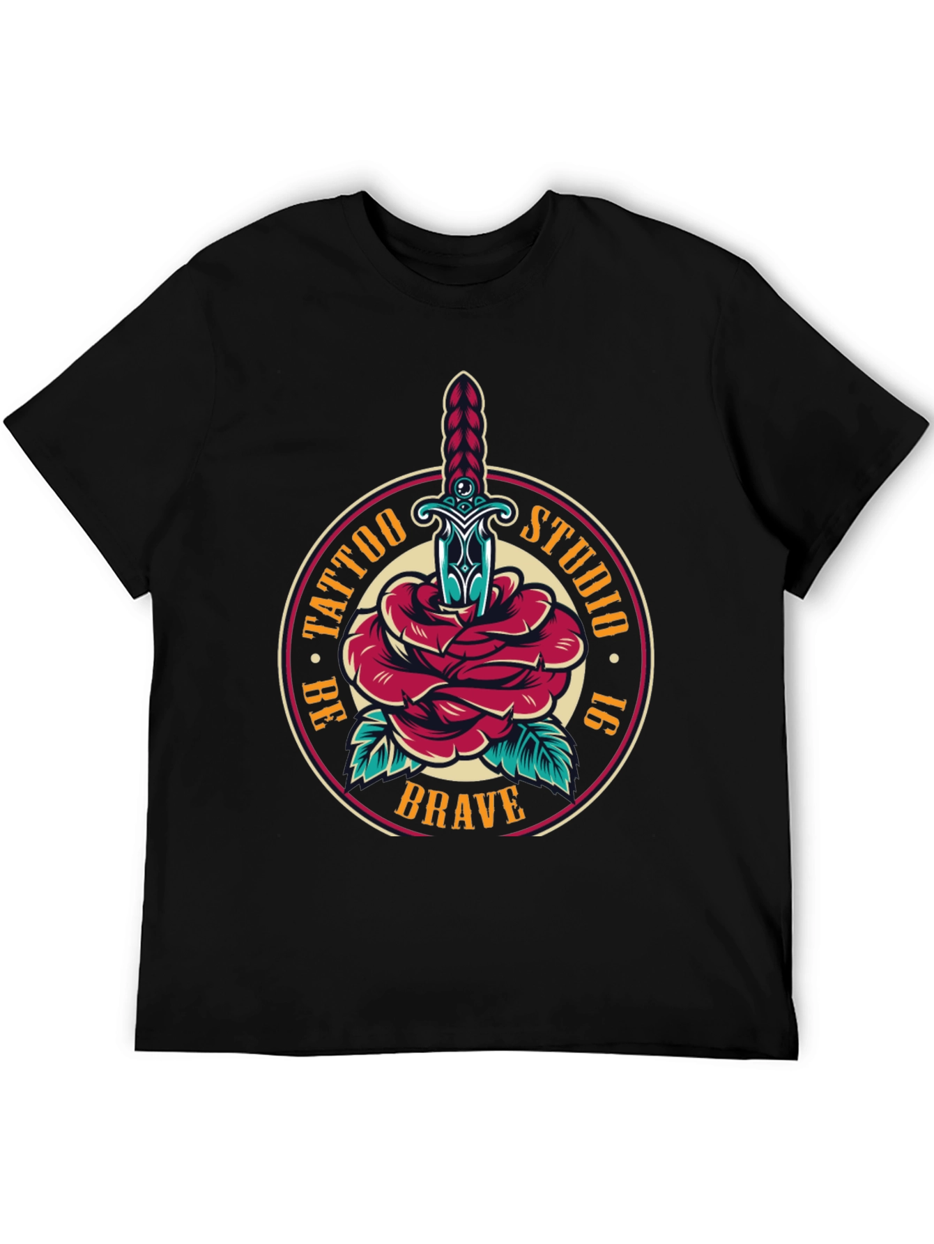 Brave Tattoo Studio T-Shirt - Rose & Dagger Design