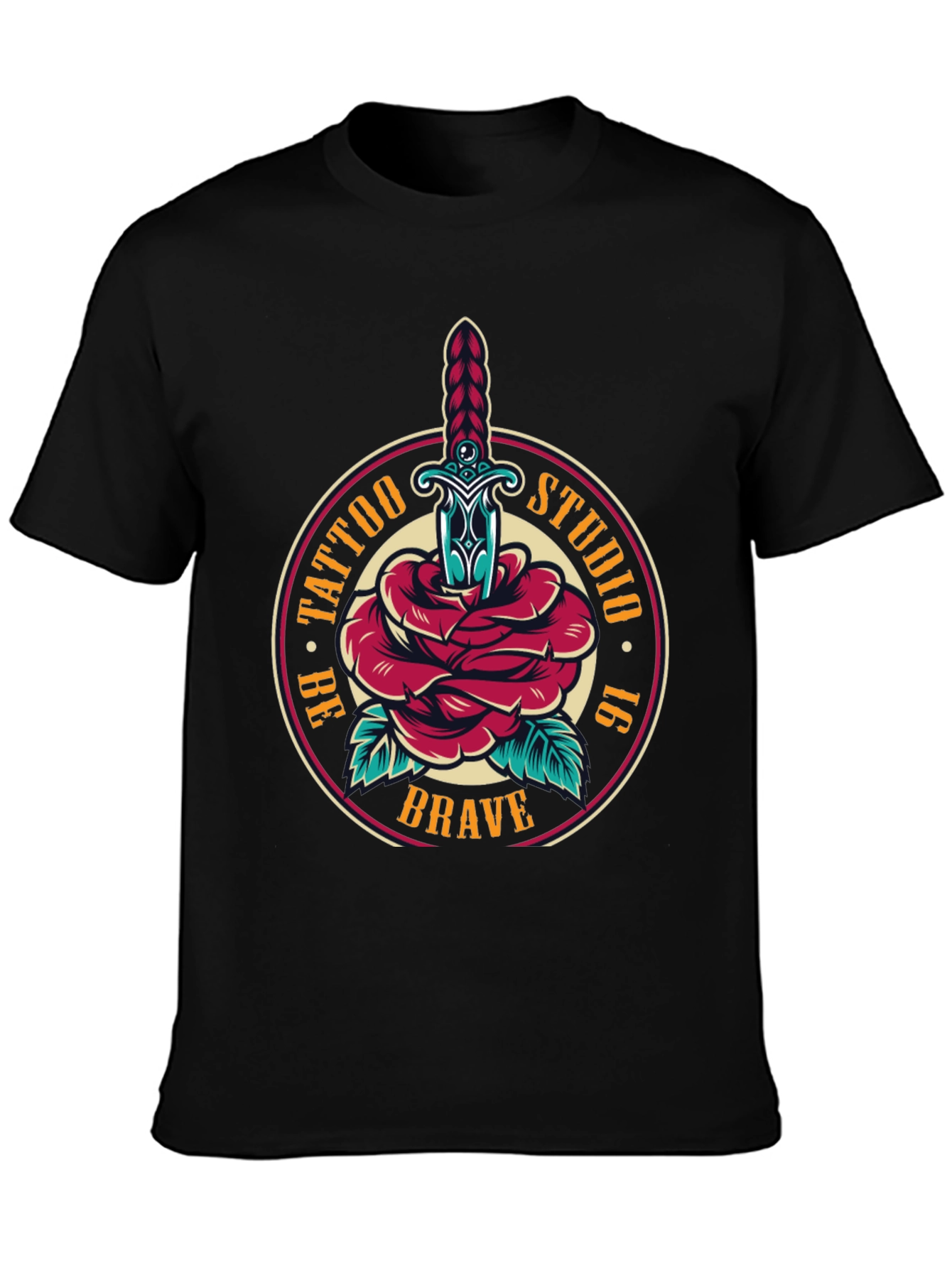Brave Tattoo Studio T-Shirt - Rose & Dagger Design
