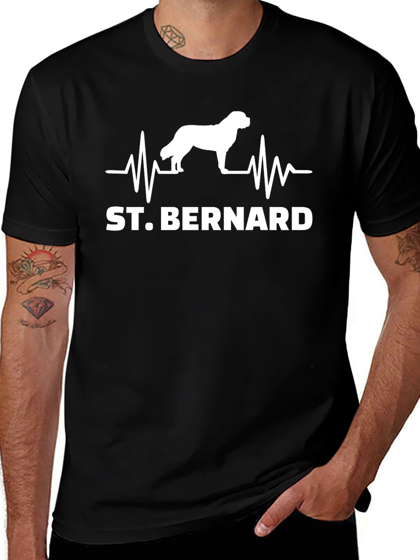 St. Bernard Dog Heartbeat T-Shirt - Black