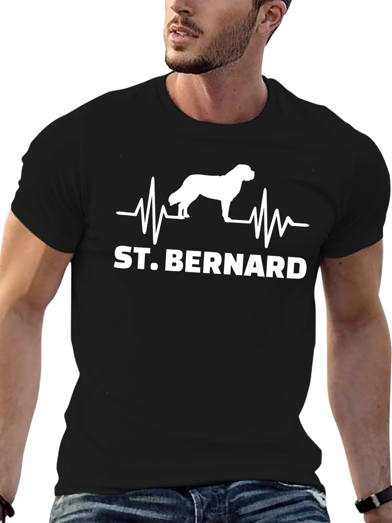St. Bernard Dog Heartbeat T-Shirt - Black