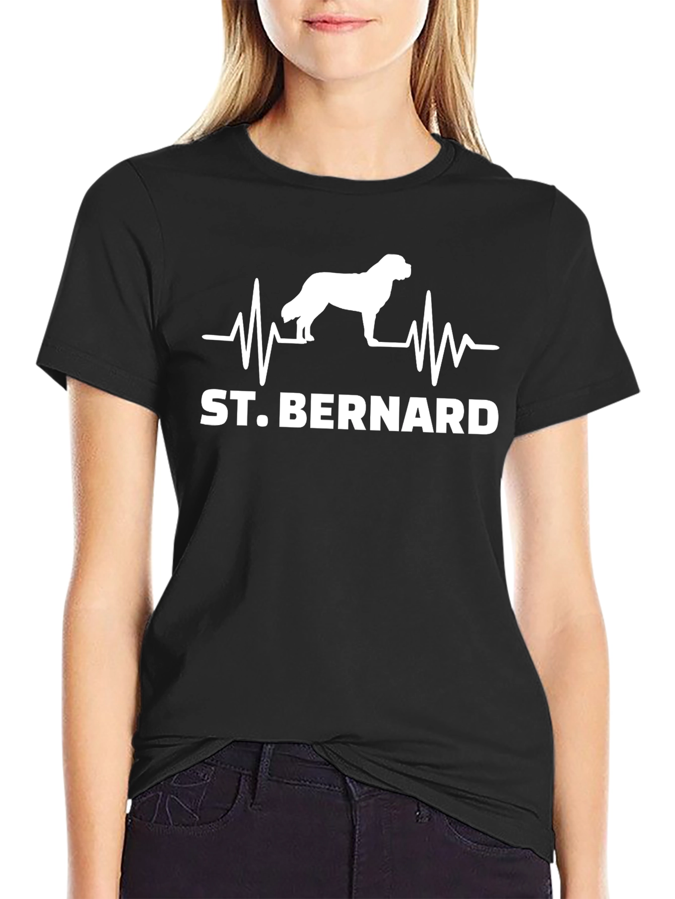 St. Bernard Dog Heartbeat T-Shirt - Black
