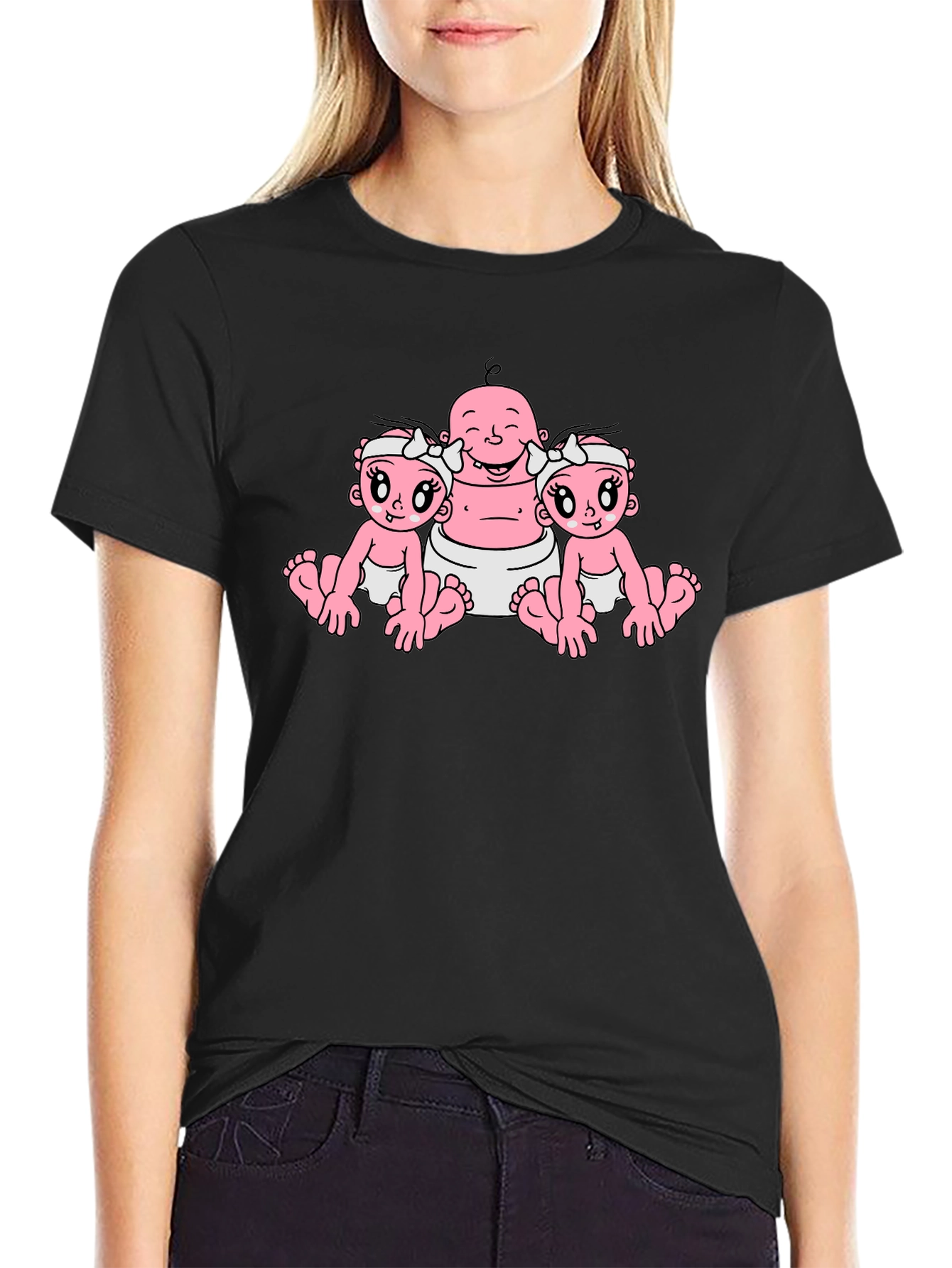 Funny Cartoon Baby Graphic Black T-Shirt