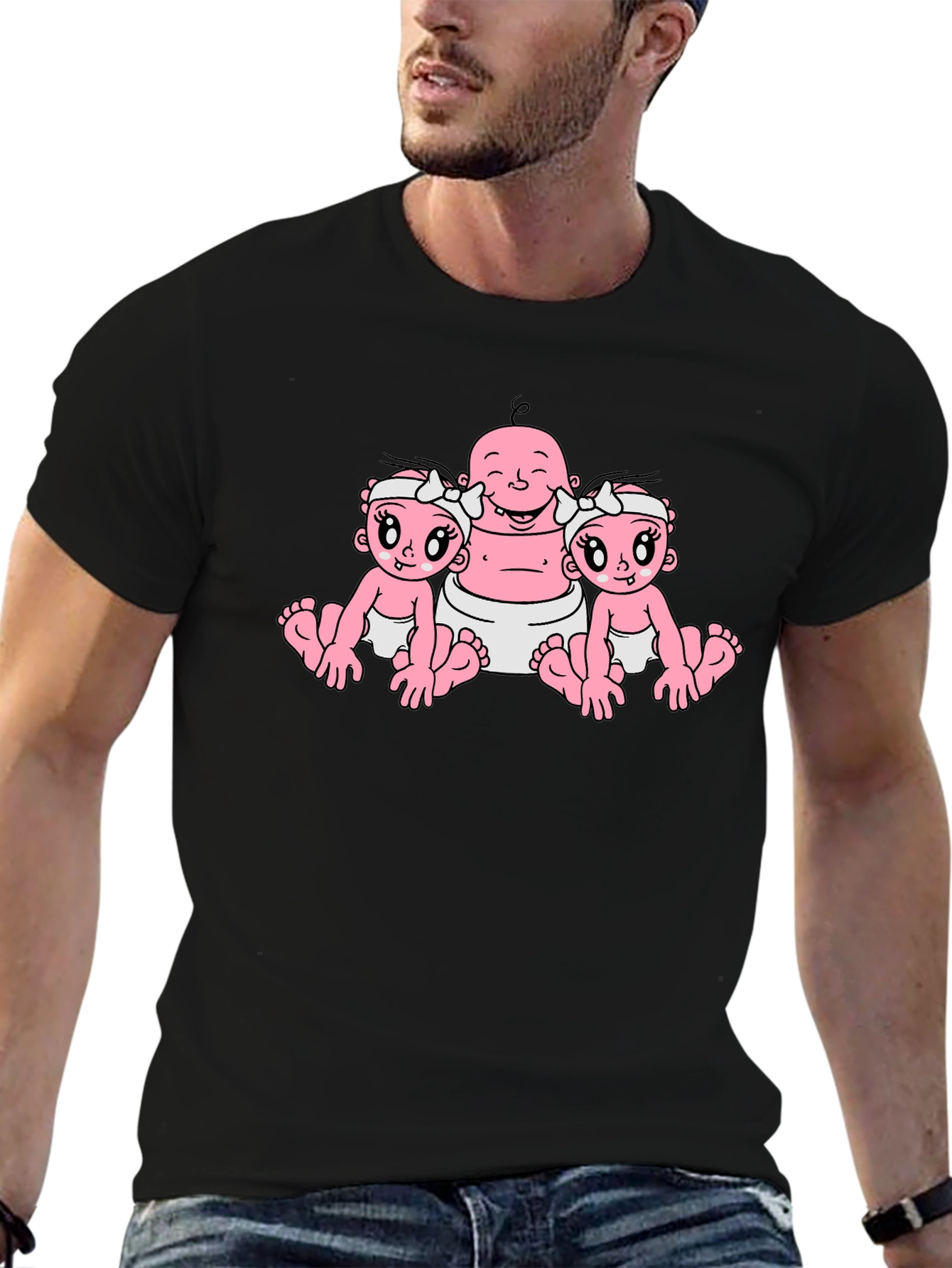 Funny Cartoon Baby Graphic Black T-Shirt
