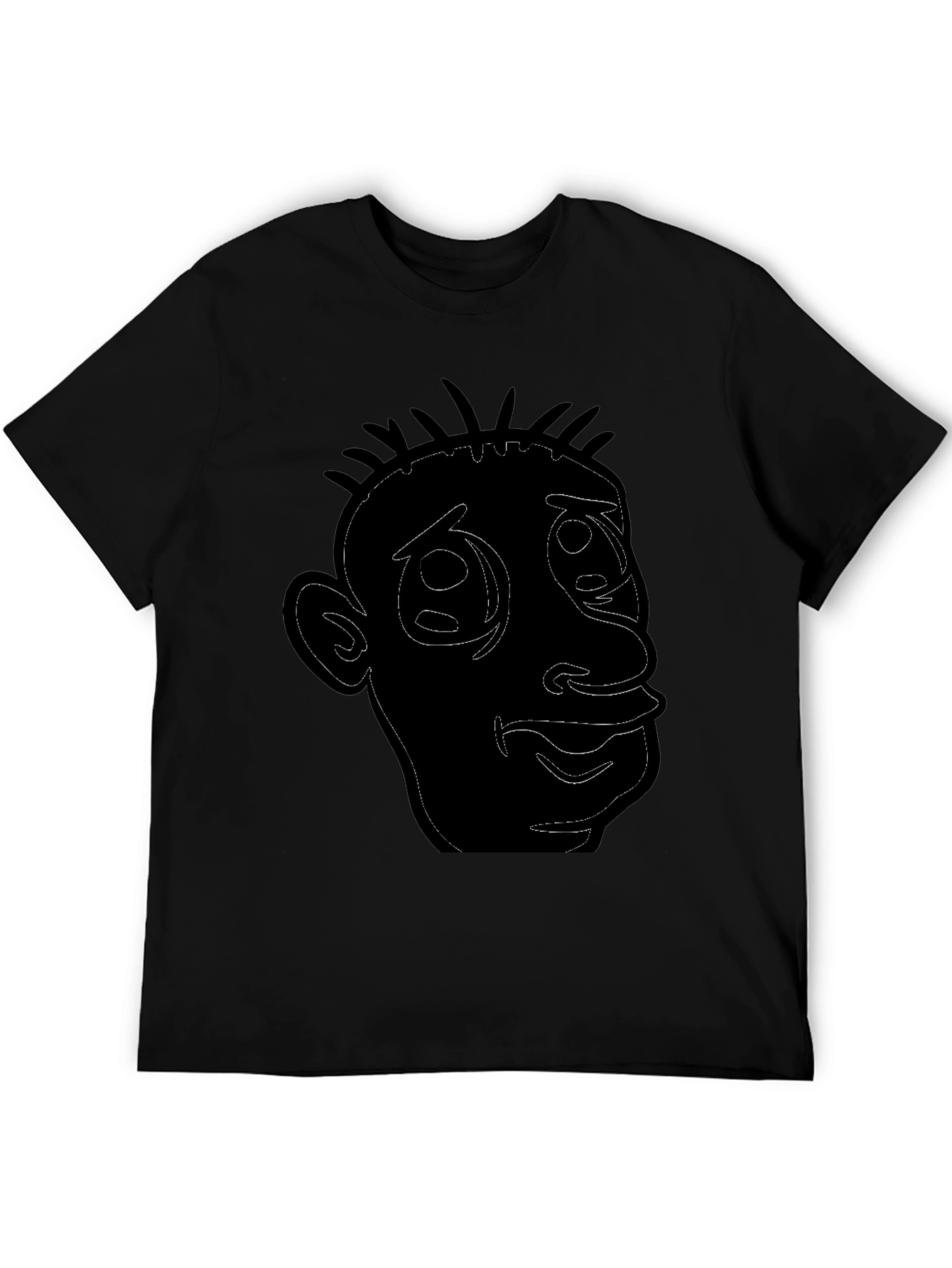 Cartoon Face Outline Black T-Shirt