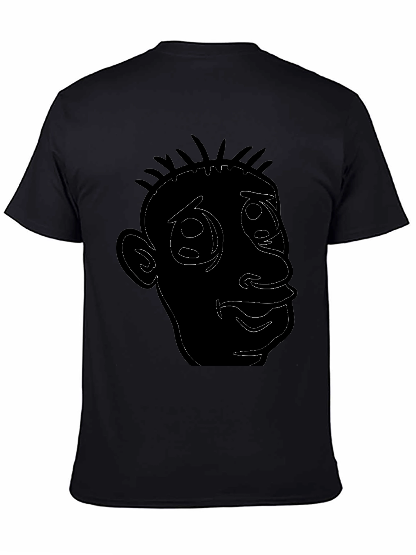 Cartoon Face Outline Black T-Shirt