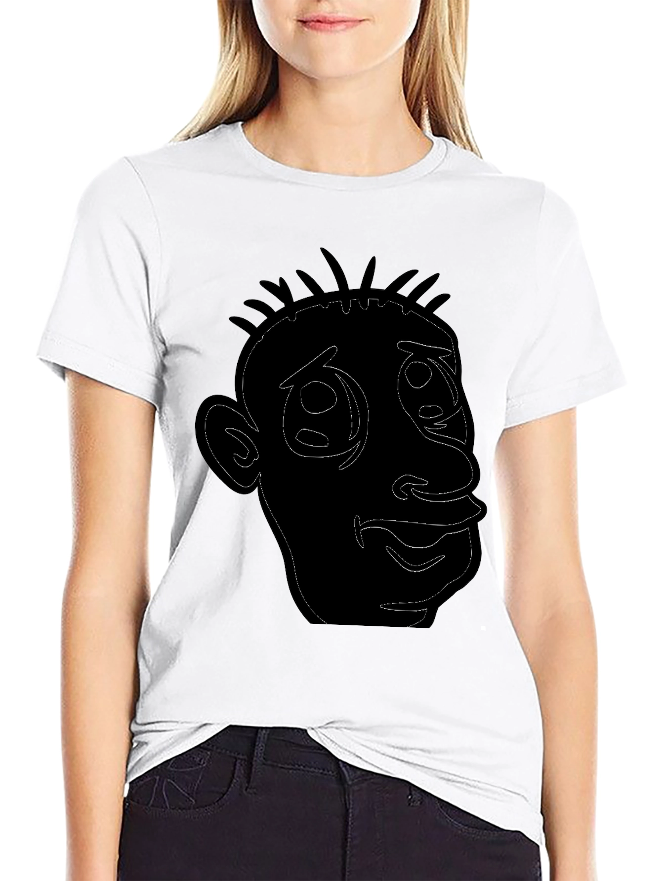 Cartoon Face Outline Black T-Shirt