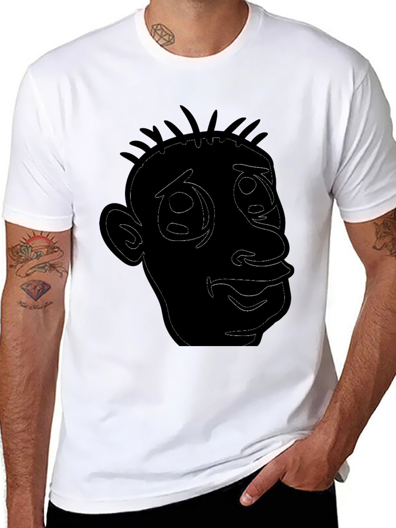 Cartoon Face Outline Black T-Shirt