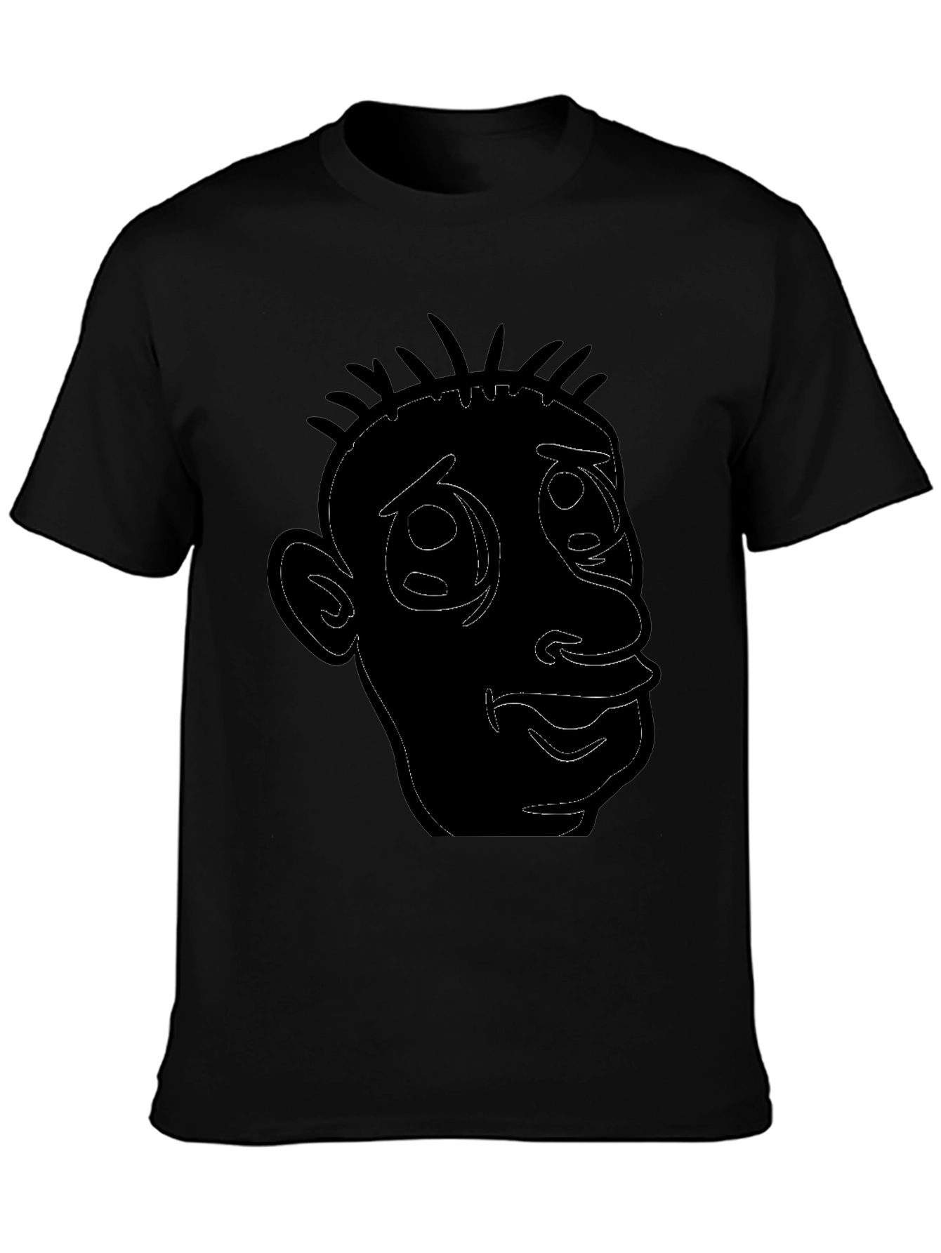 Cartoon Face Outline Black T-Shirt