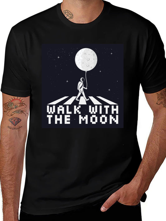 Walk With The Moon Graphic Tee - Black Cotton Shirt