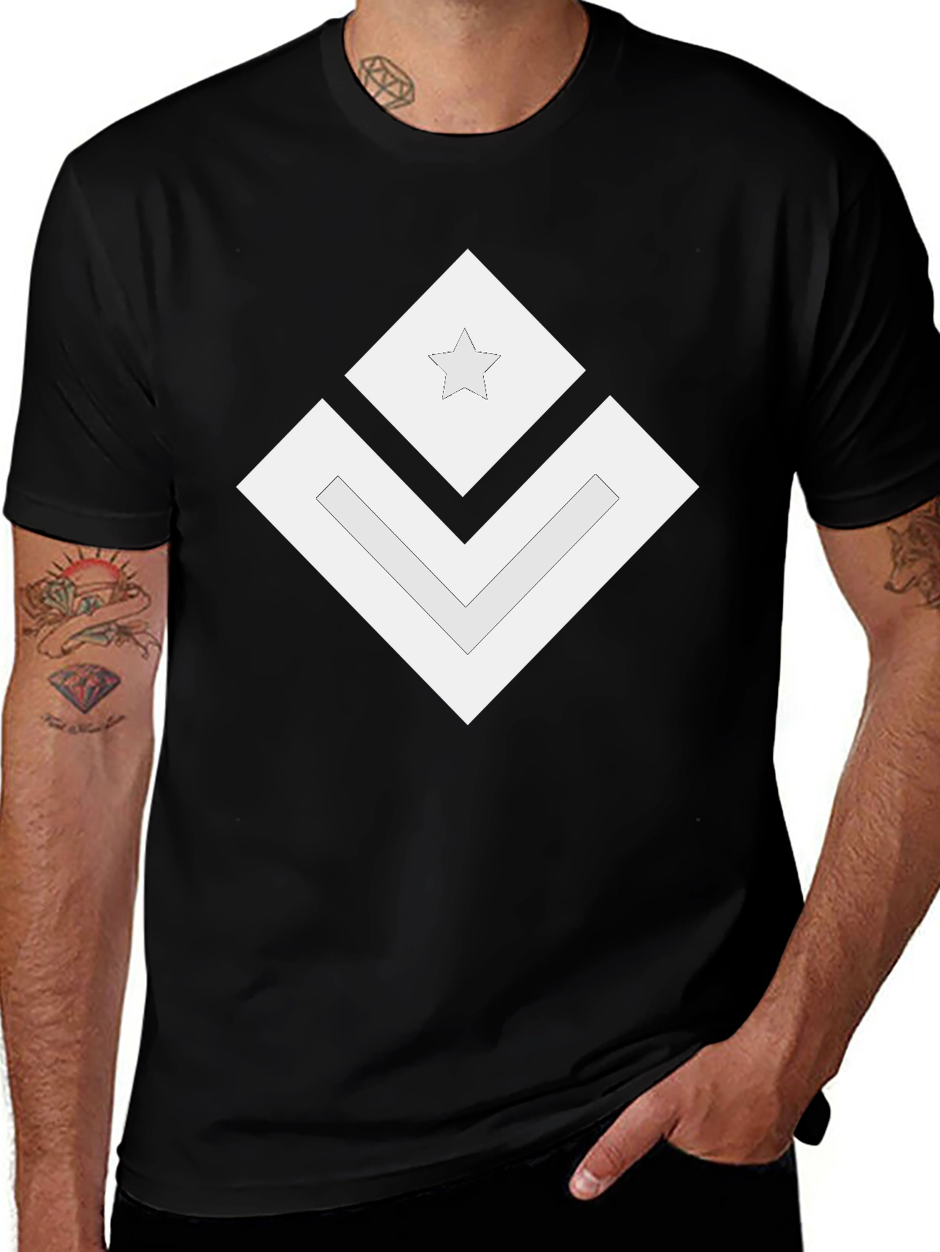 Geometric Star Graphic Tee - Modern Black Shirt