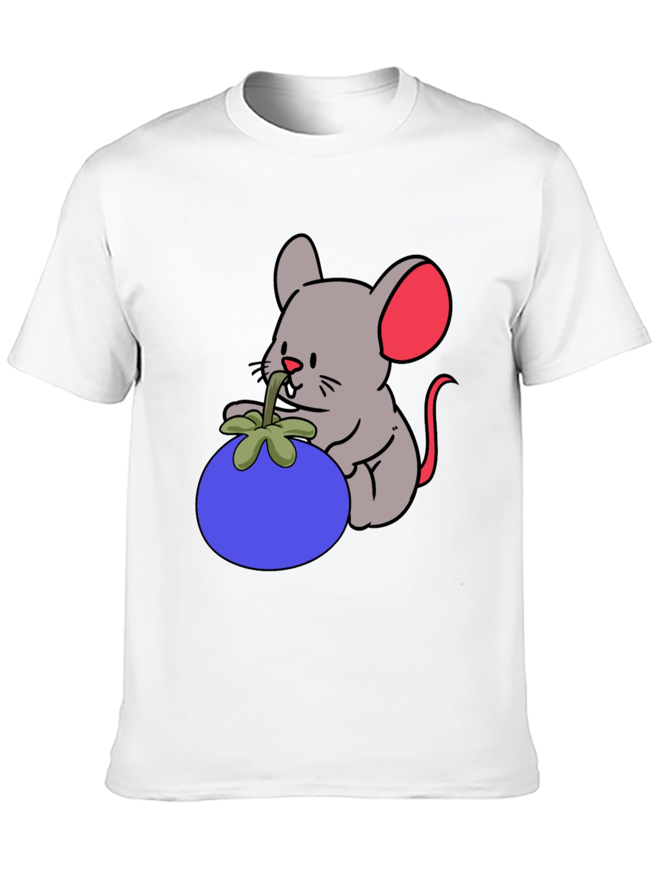 Cartoon Mouse & Berry Graphic Black T-Shirt