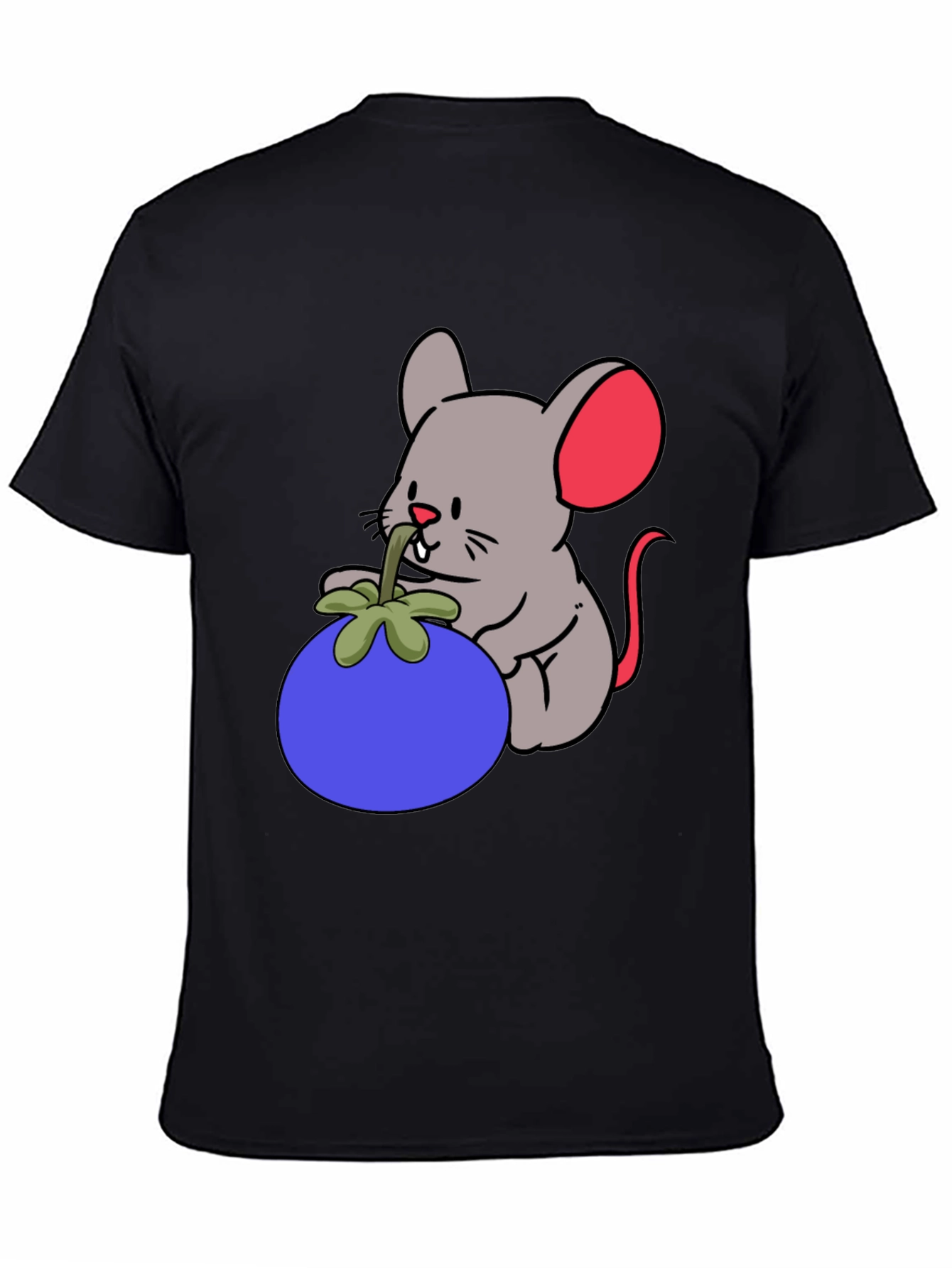 Cartoon Mouse & Berry Graphic Black T-Shirt