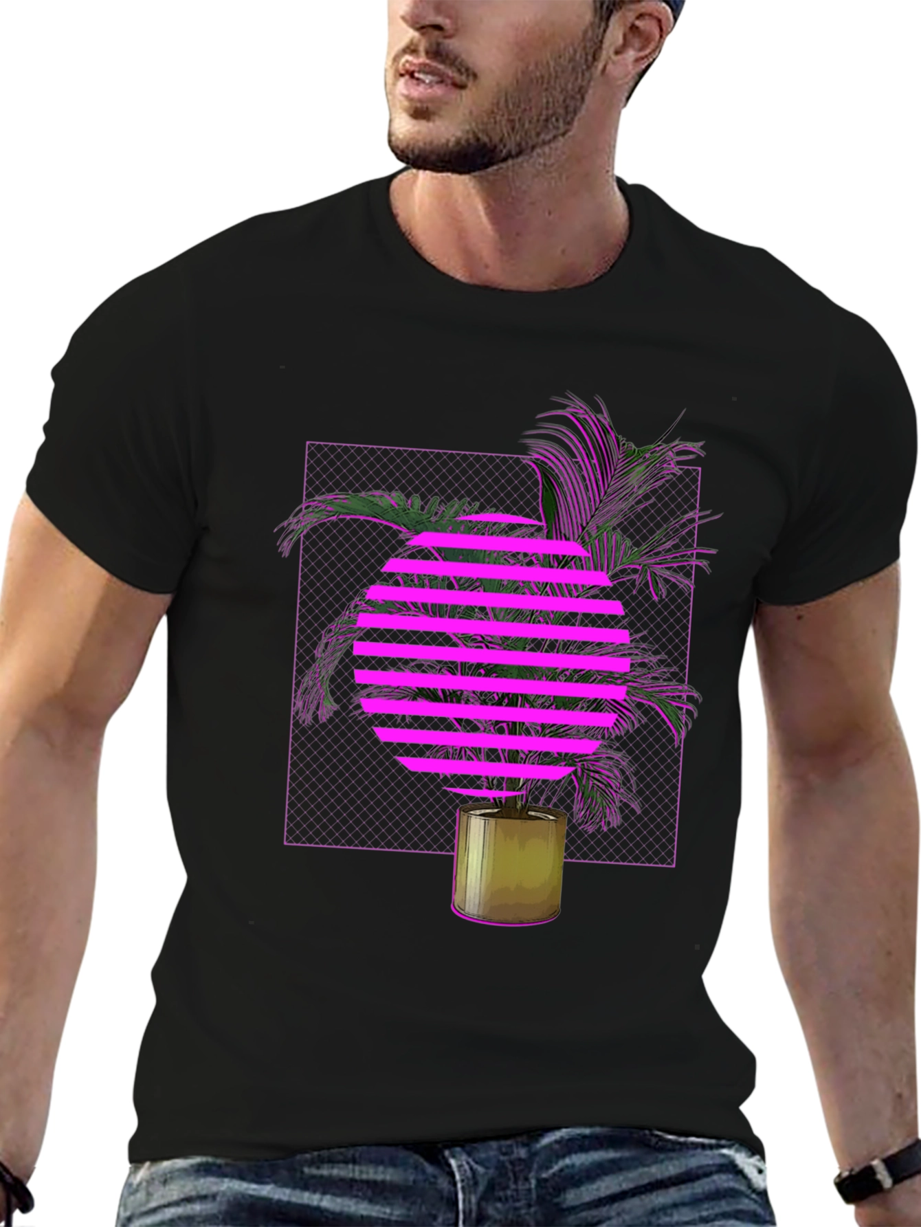 Retro Wave T-Shirt with Palm Tree Design